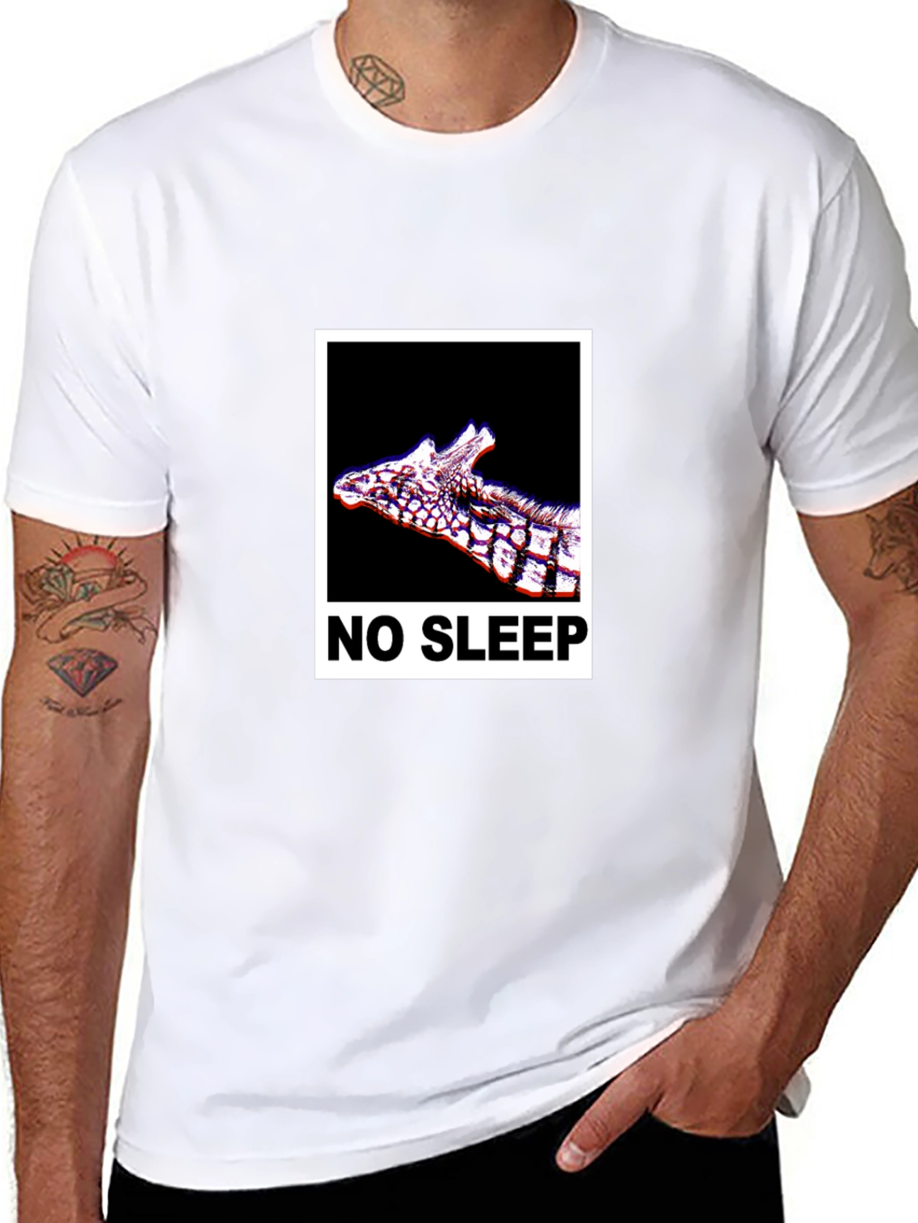 Black No Sleep Giraffe Graphic Tee - Black Cotton T-Shirt view 8