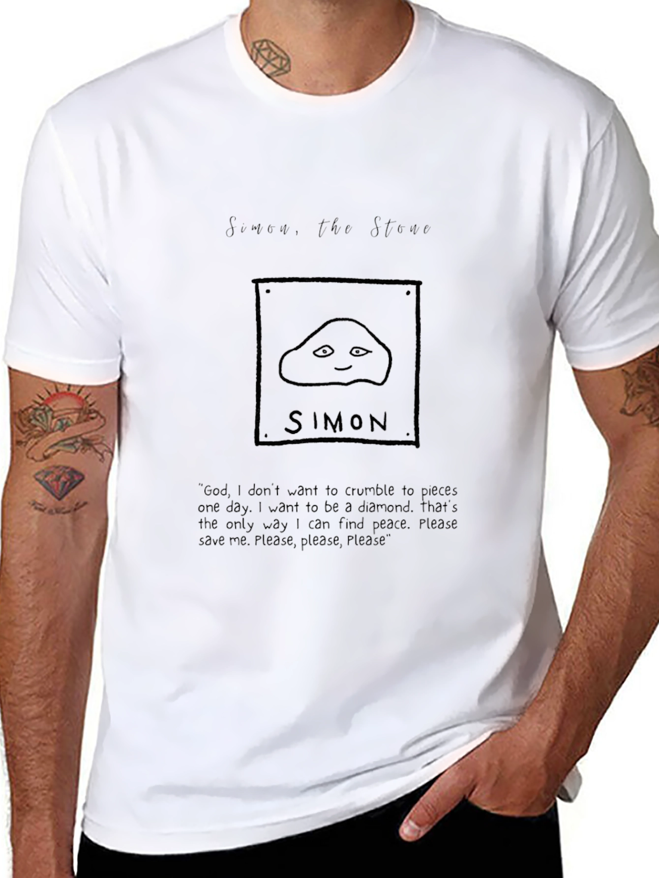 Black Simon the Stone Graphic Tee - Existential Humor Shirt view 8