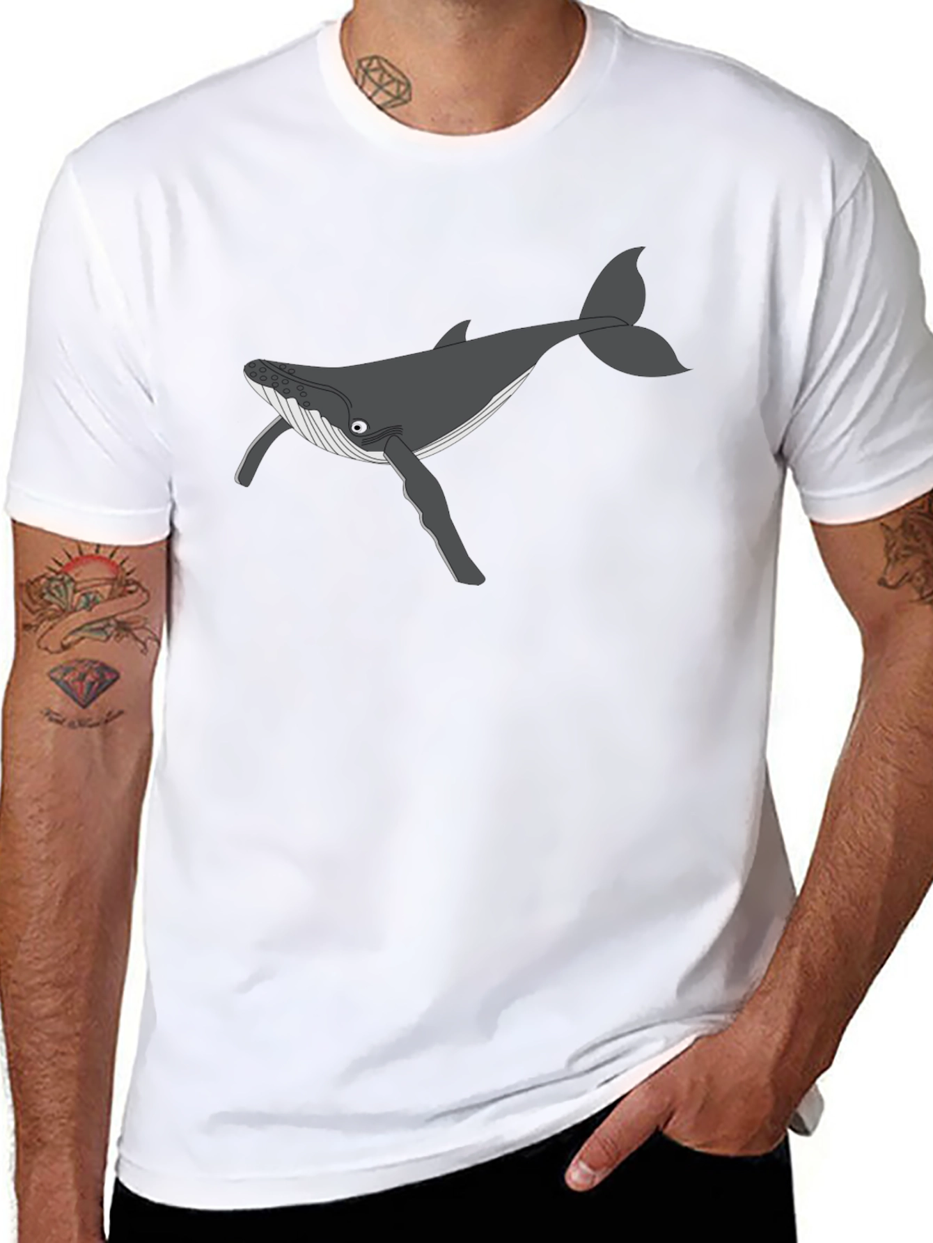 Black Whale Graphic Tee - Black Casual T-Shirt view 8