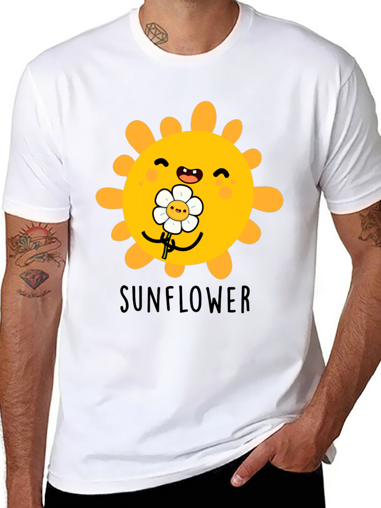 Black Cute Sunflower Graphic T-Shirt - Black view 8