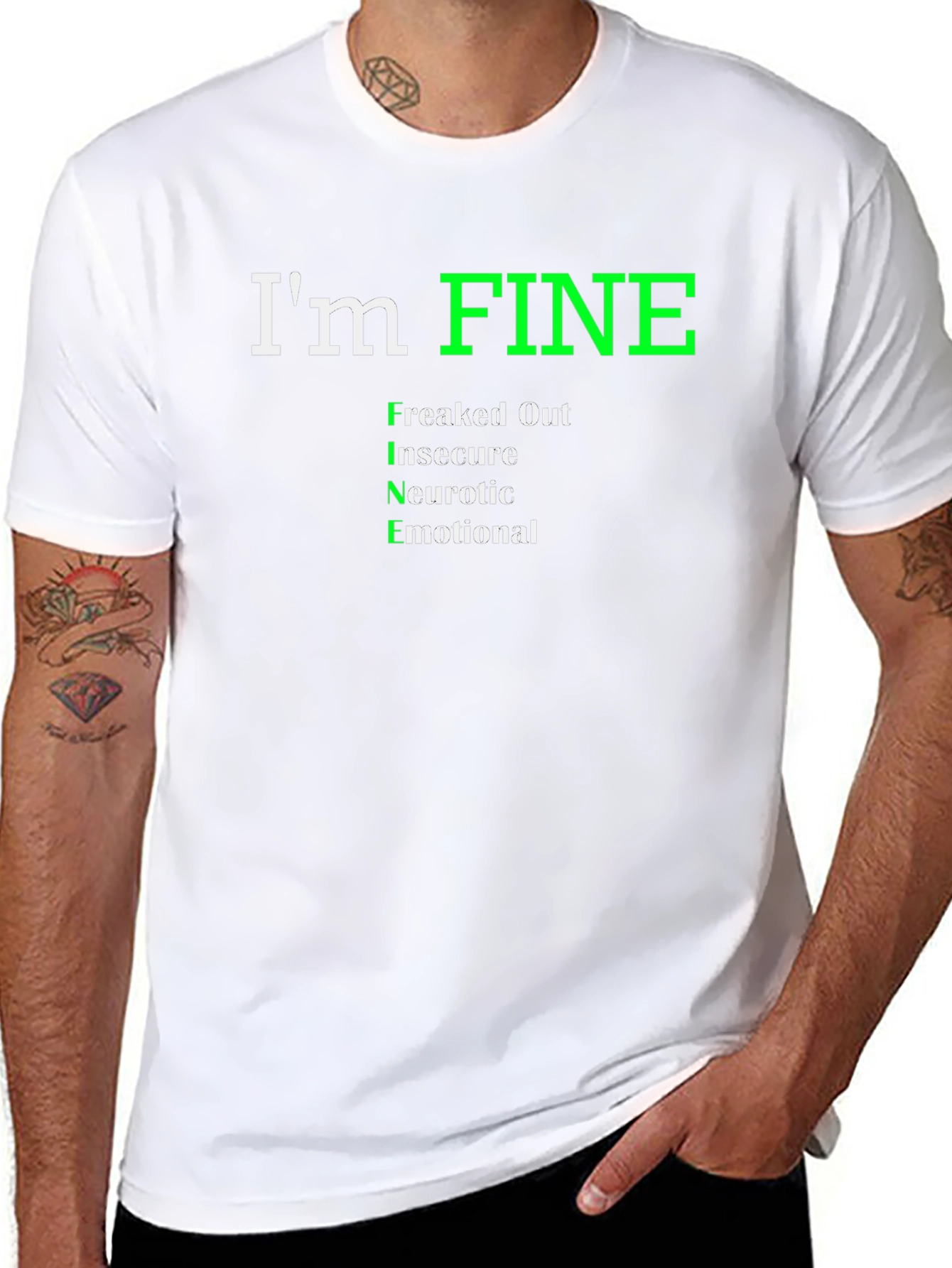 Black I'm Fine Funny Graphic T-Shirt view 8