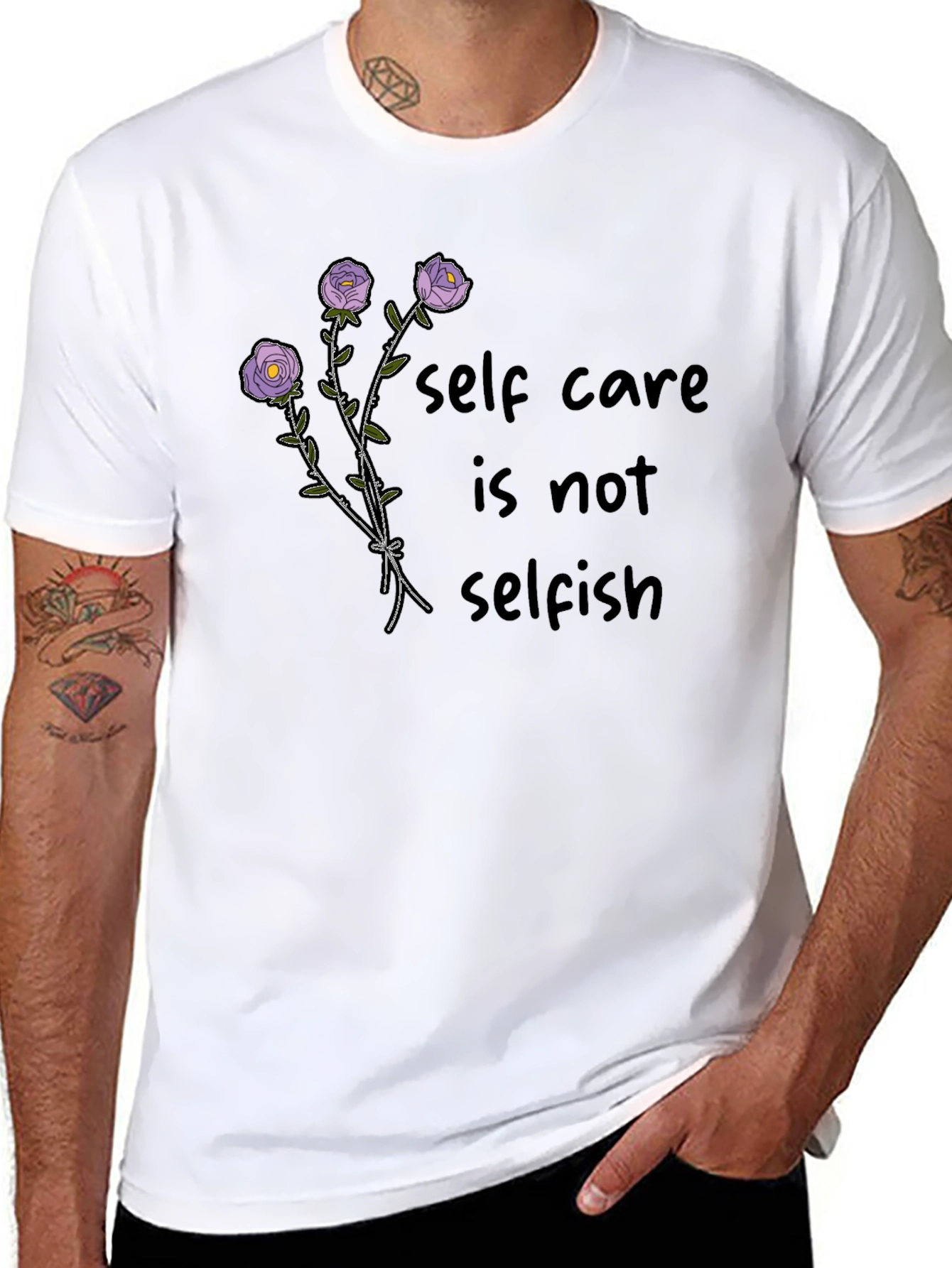 Black Self Care Roses T-Shirt - Soft Cotton, Stylish Design view 8