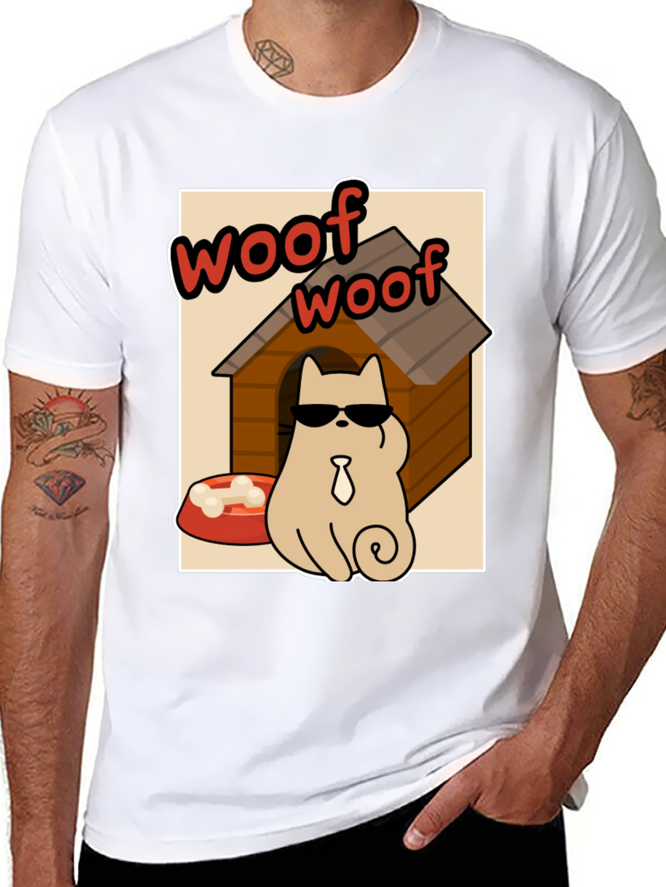 Black Cool Dog Woof T-Shirt view 8