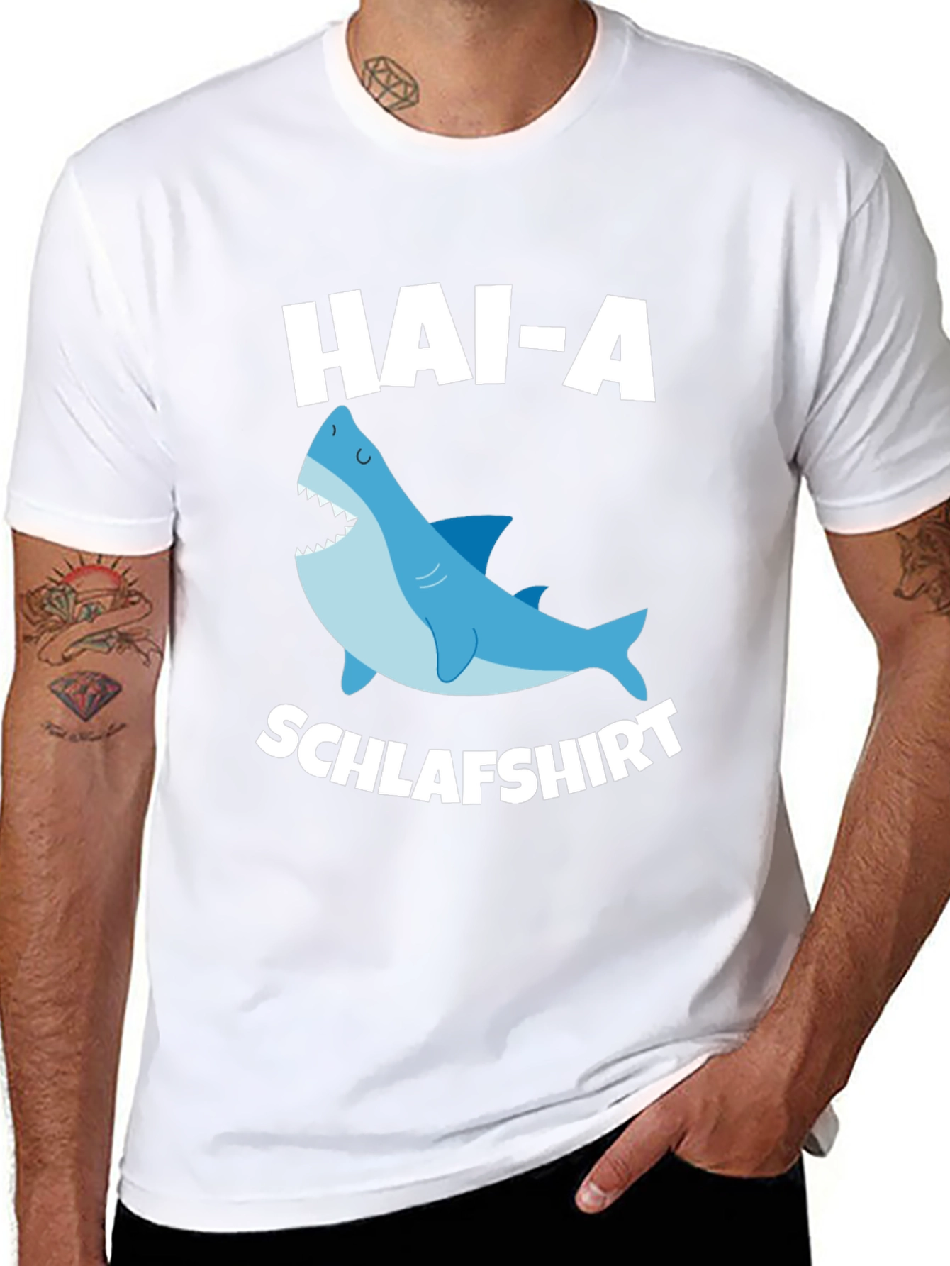 Black Funny Shark T-Shirt - Hai-A Schlafshirt view 8