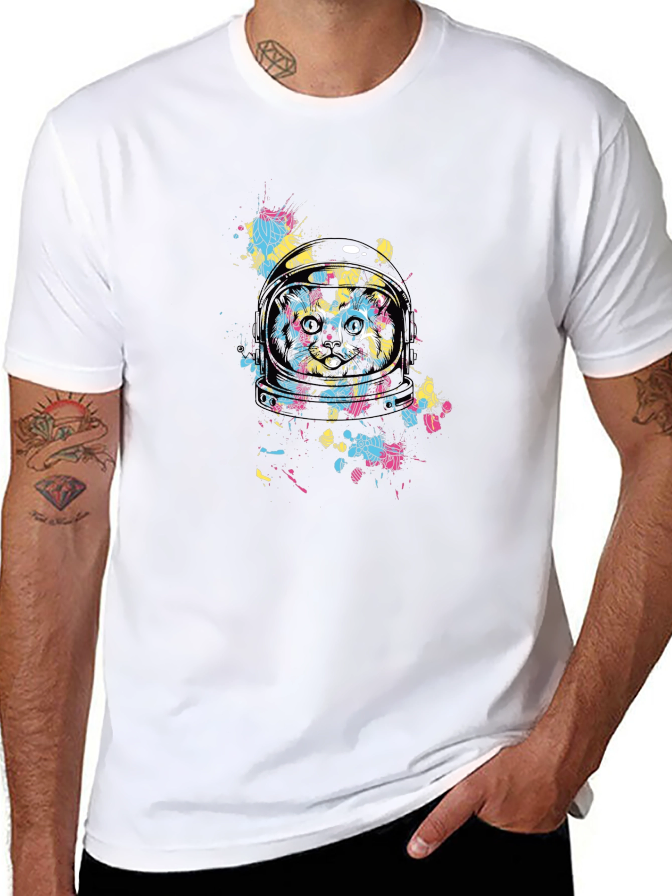 Black Astronaut Cat Graphic Black T-Shirt view 8