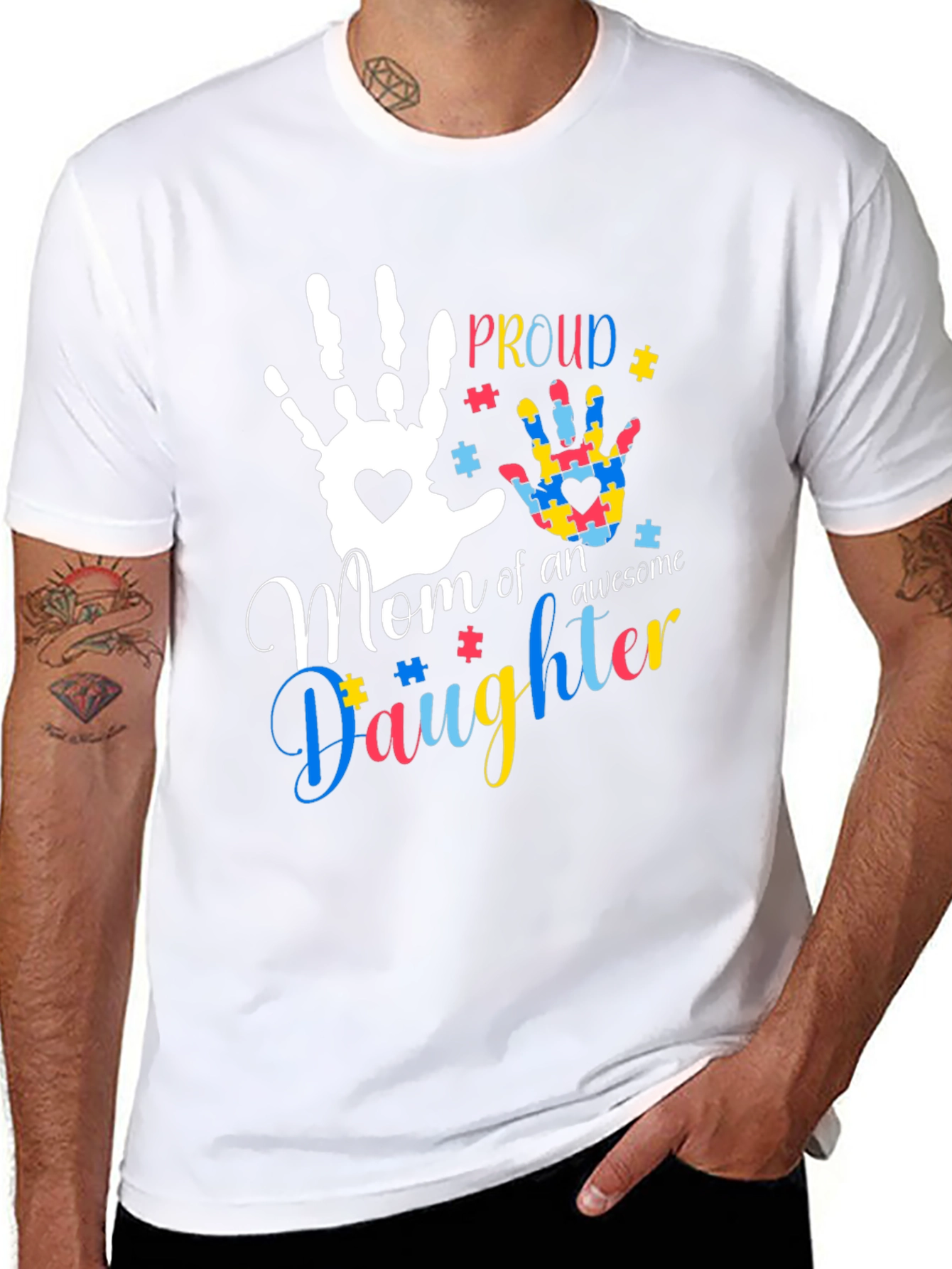 Black Proud Mom of an Awesome Daughter T-Shirt Autism Awareness view 8