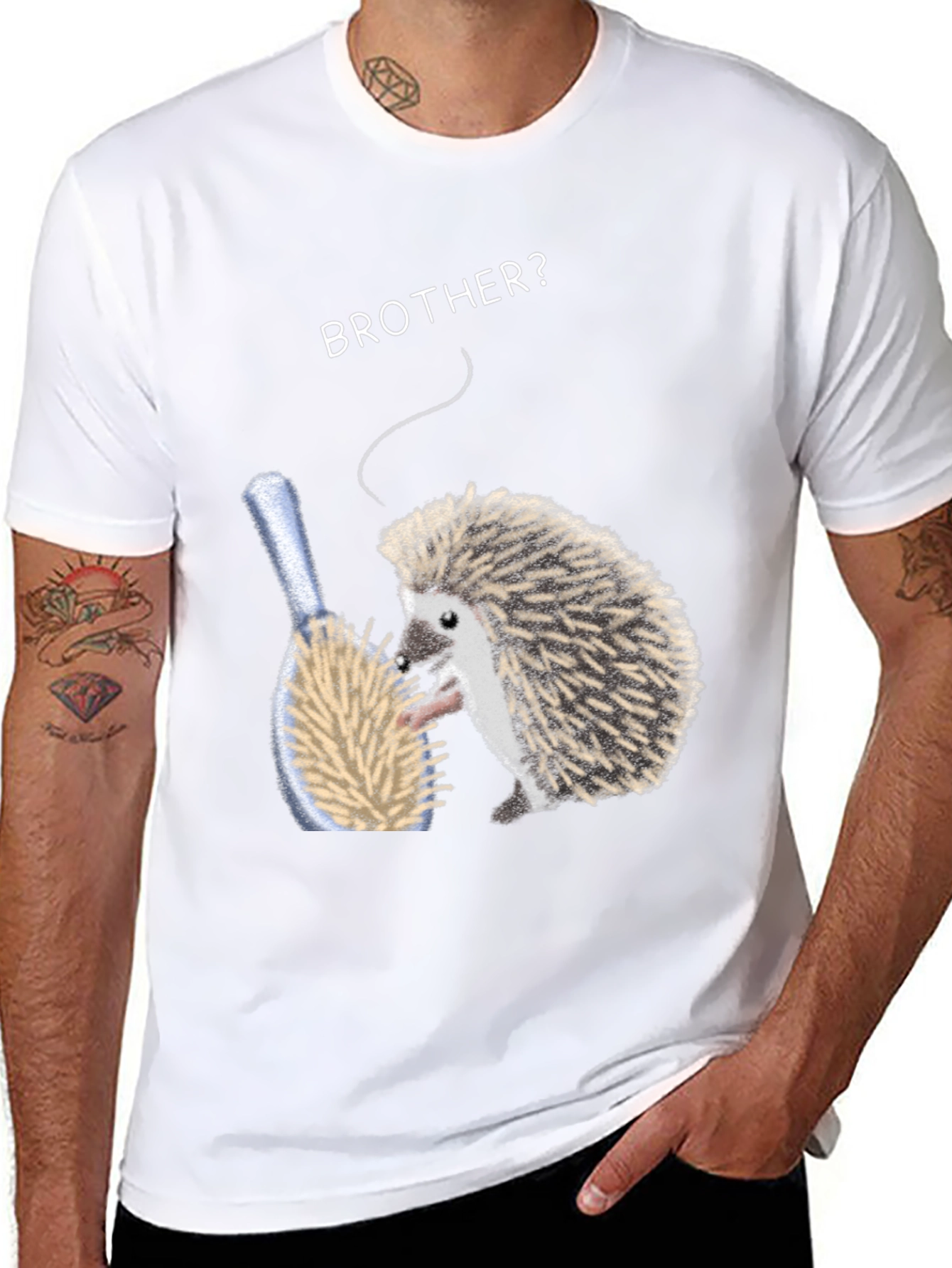 Black Brother Hedgehog Graphic Tee - Quirky Animal Shirt view 8