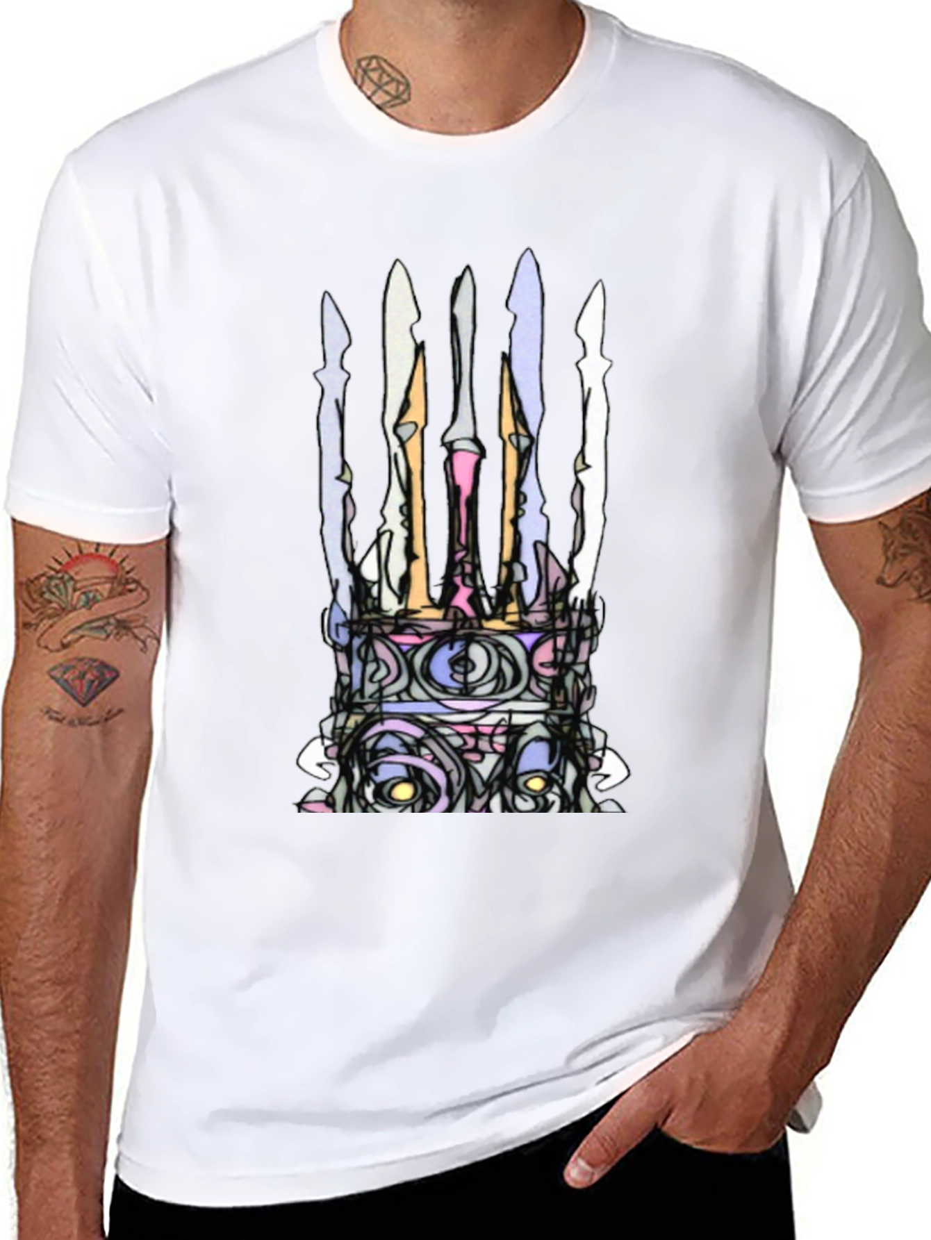 Black Abstract Crown Graphic Black T-Shirt view 8