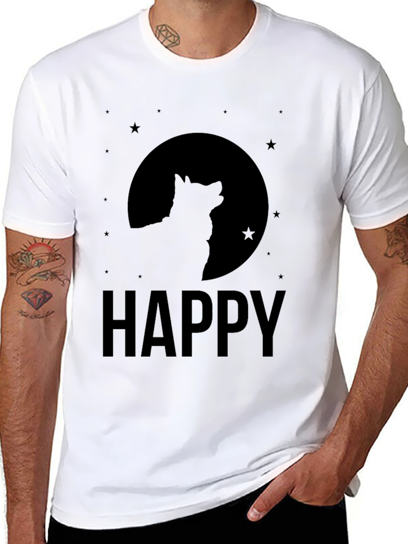 Black Happy Wolf Moon Graphic Tee - Black Cotton Blend Shirt view 8