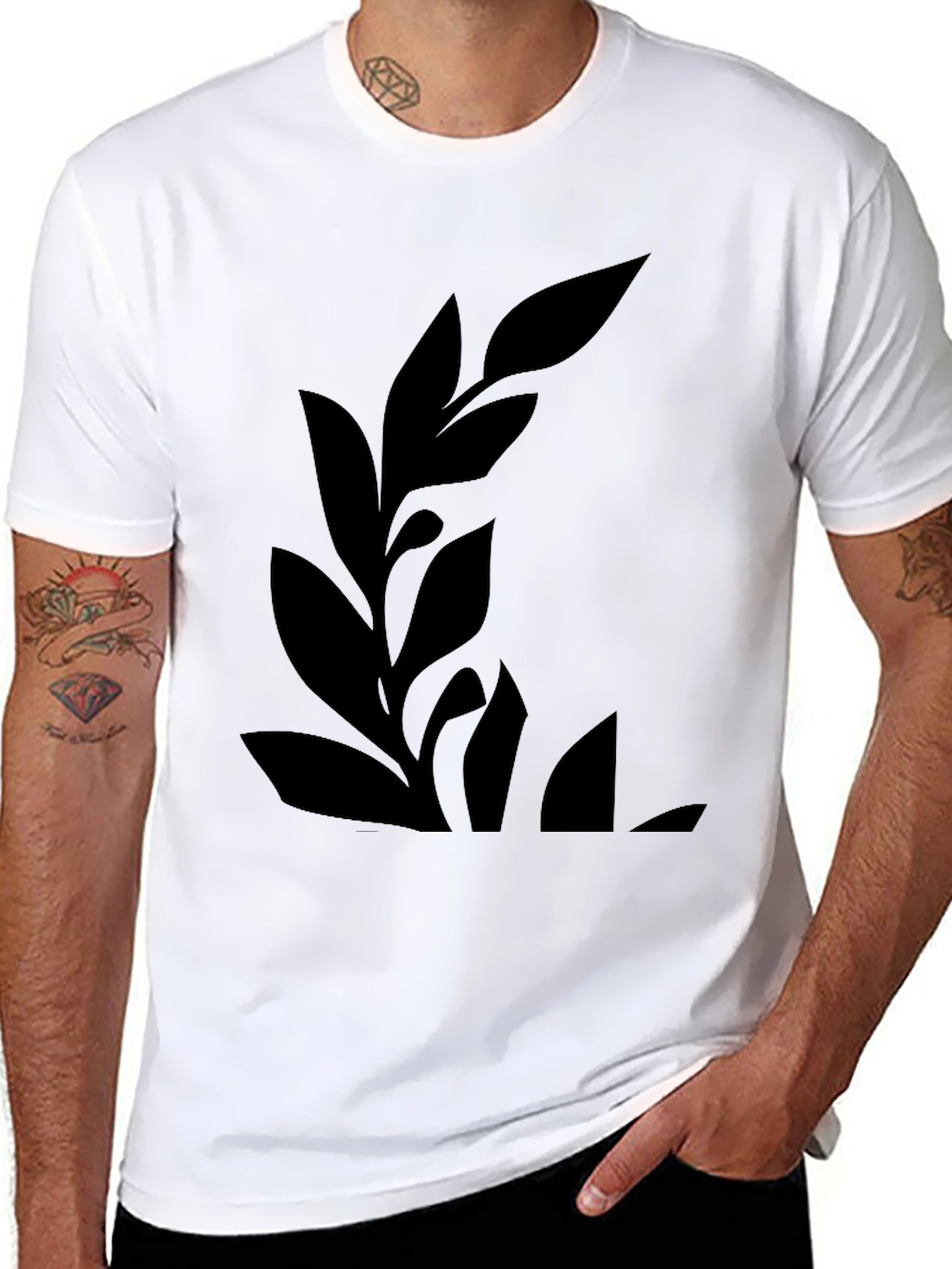Men's Black Graphic Tee - Botanical Leaf Design - 8