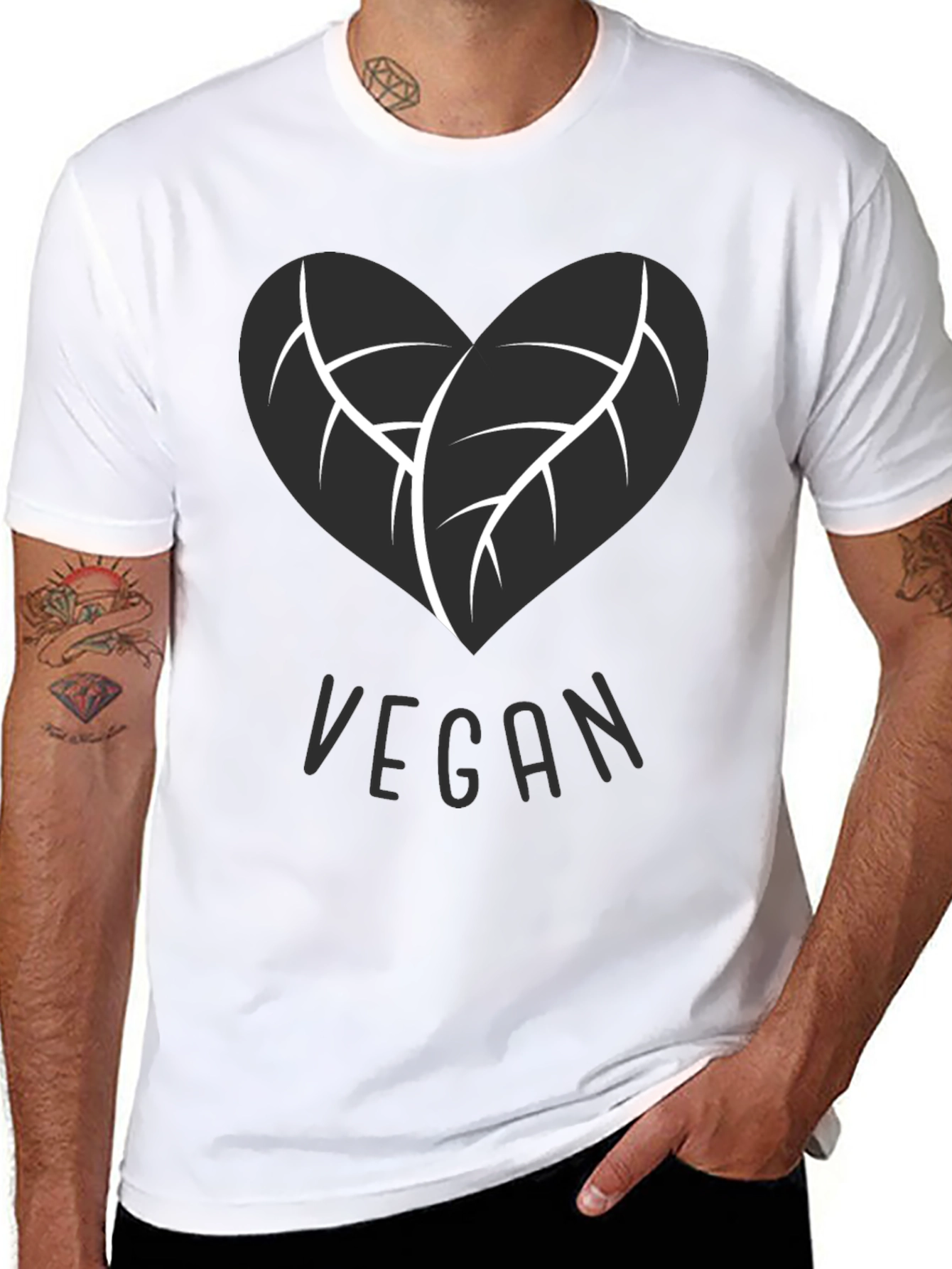 Black Vegan Heart Leaf T-Shirt - Black view 8
