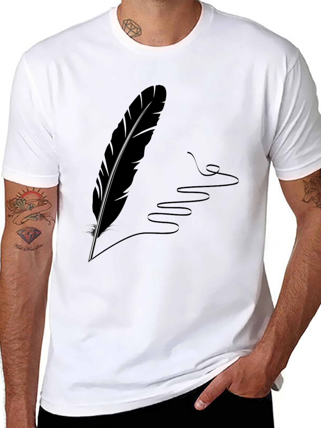 Black Feather Quill Graphic Tee - Stylish Black T-Shirt view 8