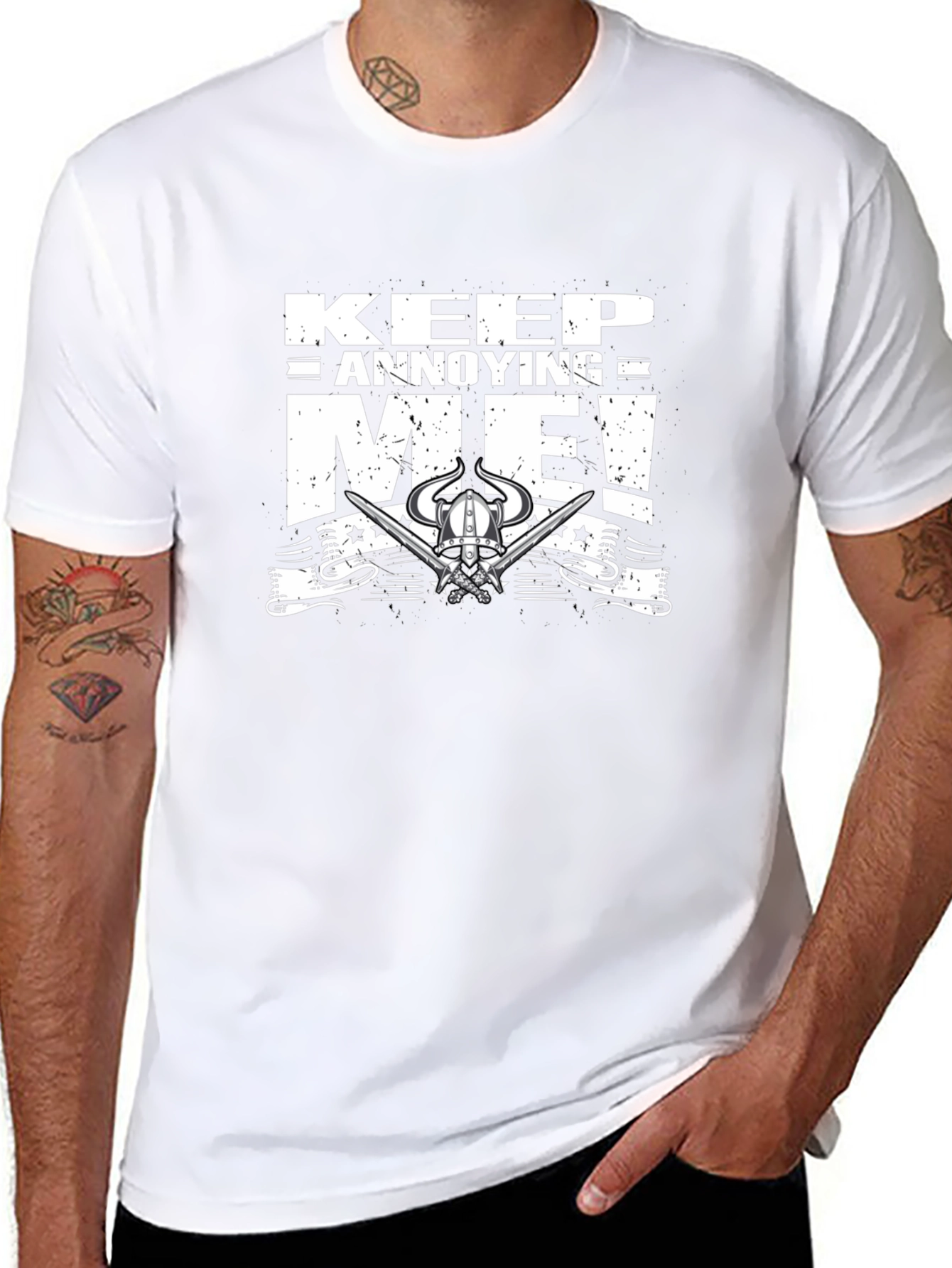Black Keep Annoying Me! Graphic T-Shirt - Funny Viking Design view 8