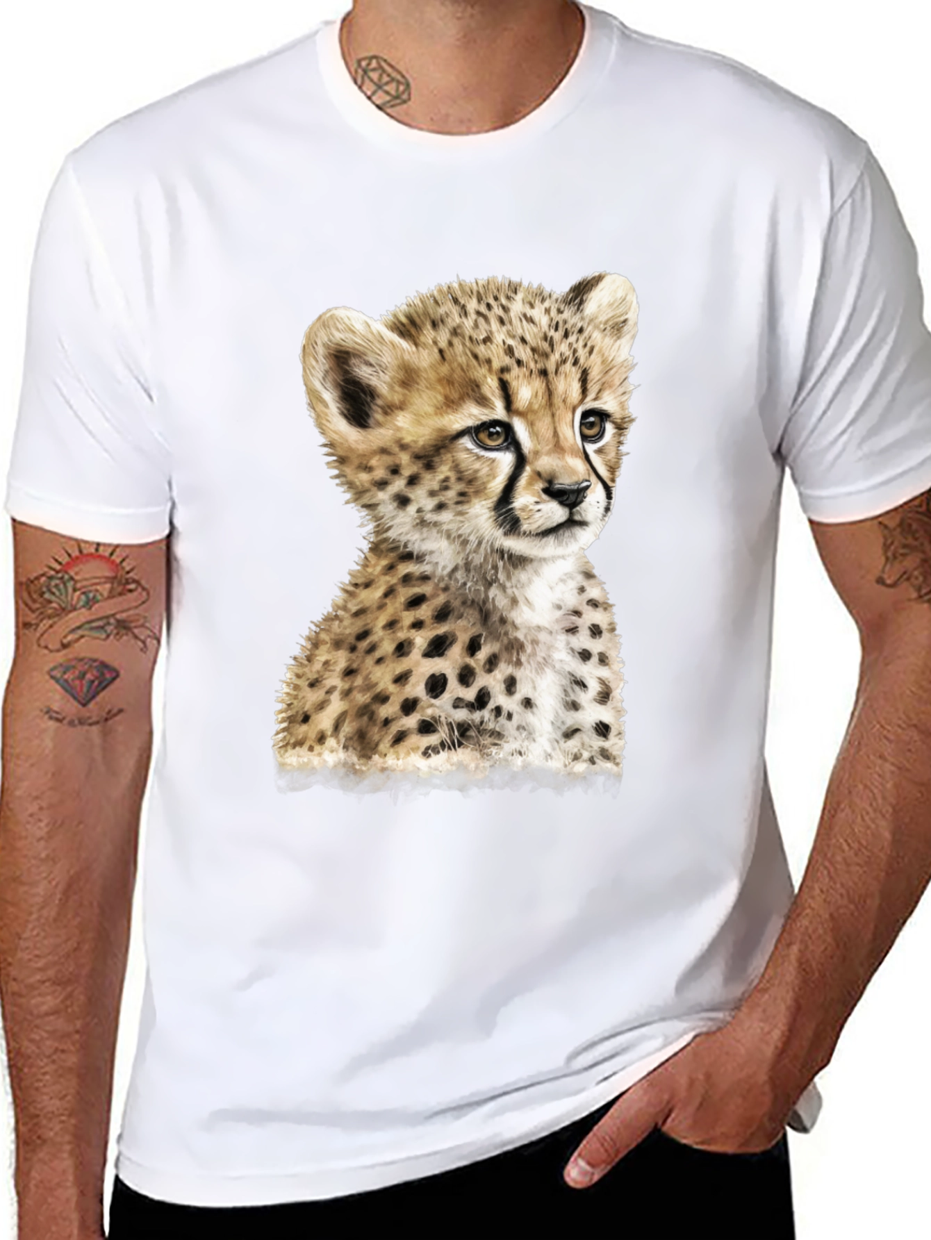 Black Cheetah Cub Graphic Black T-Shirt view 8