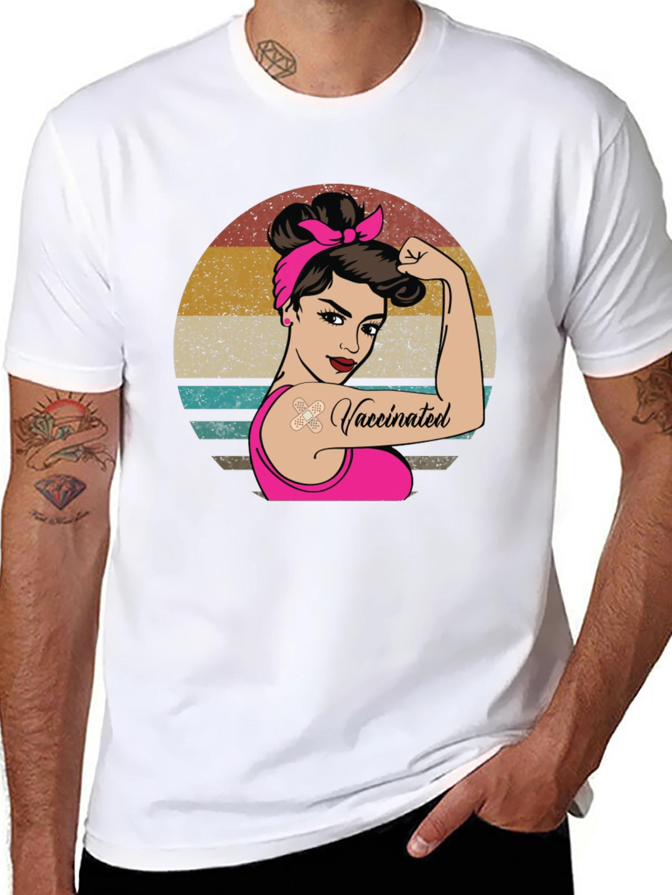 Black Vaccinated Woman Graphic Tee - Retro Design view 8