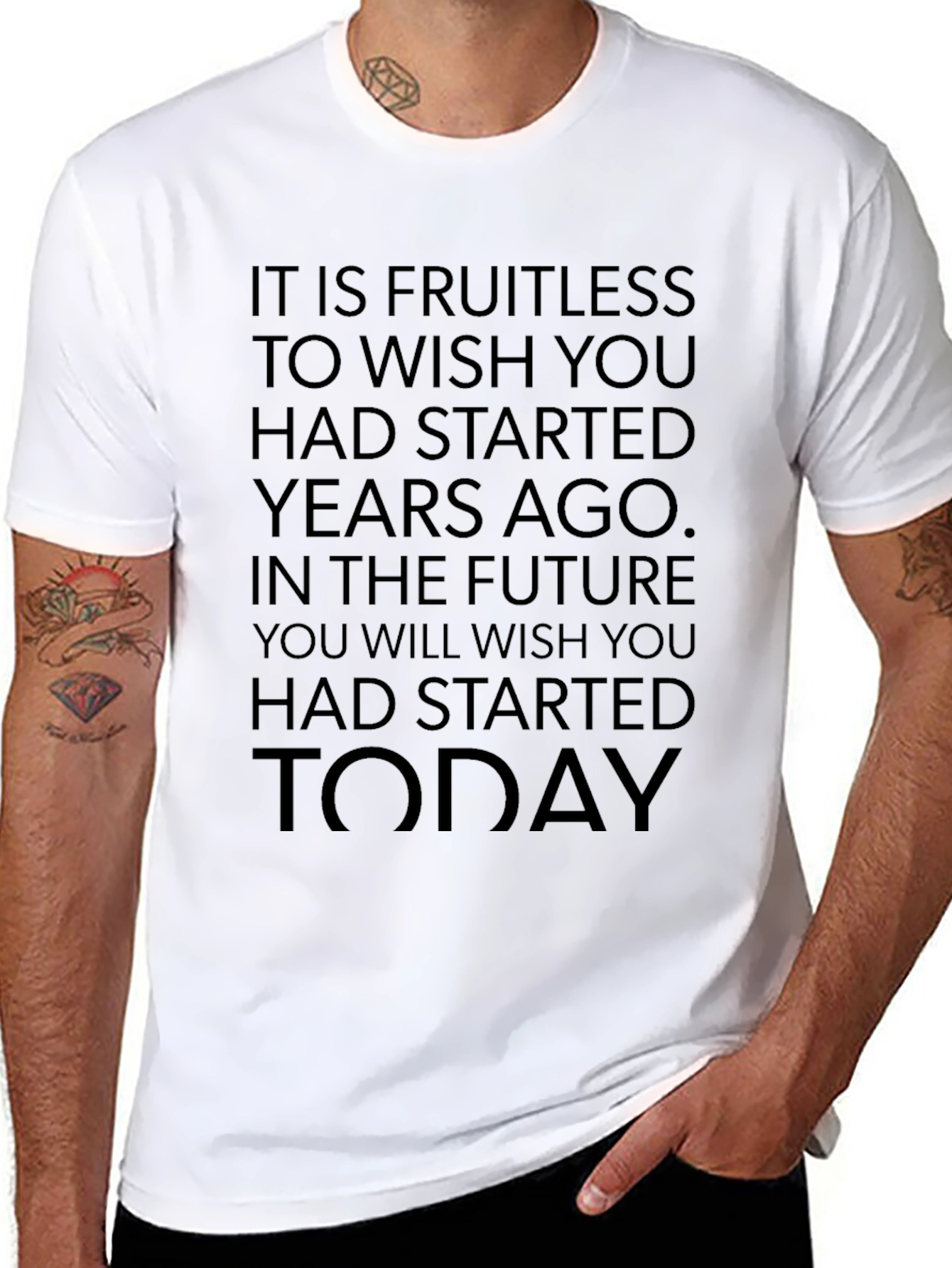 Black Motivational 'Start Today' Black T-Shirt view 8