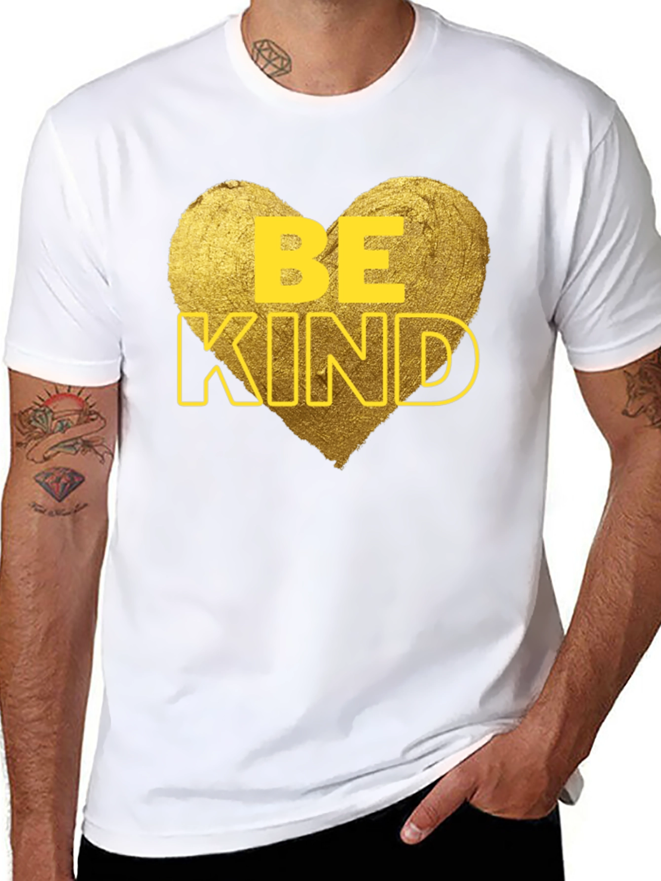 Black Be Kind Heart Graphic Tee - Black Cotton Casual T-Shirt view 8