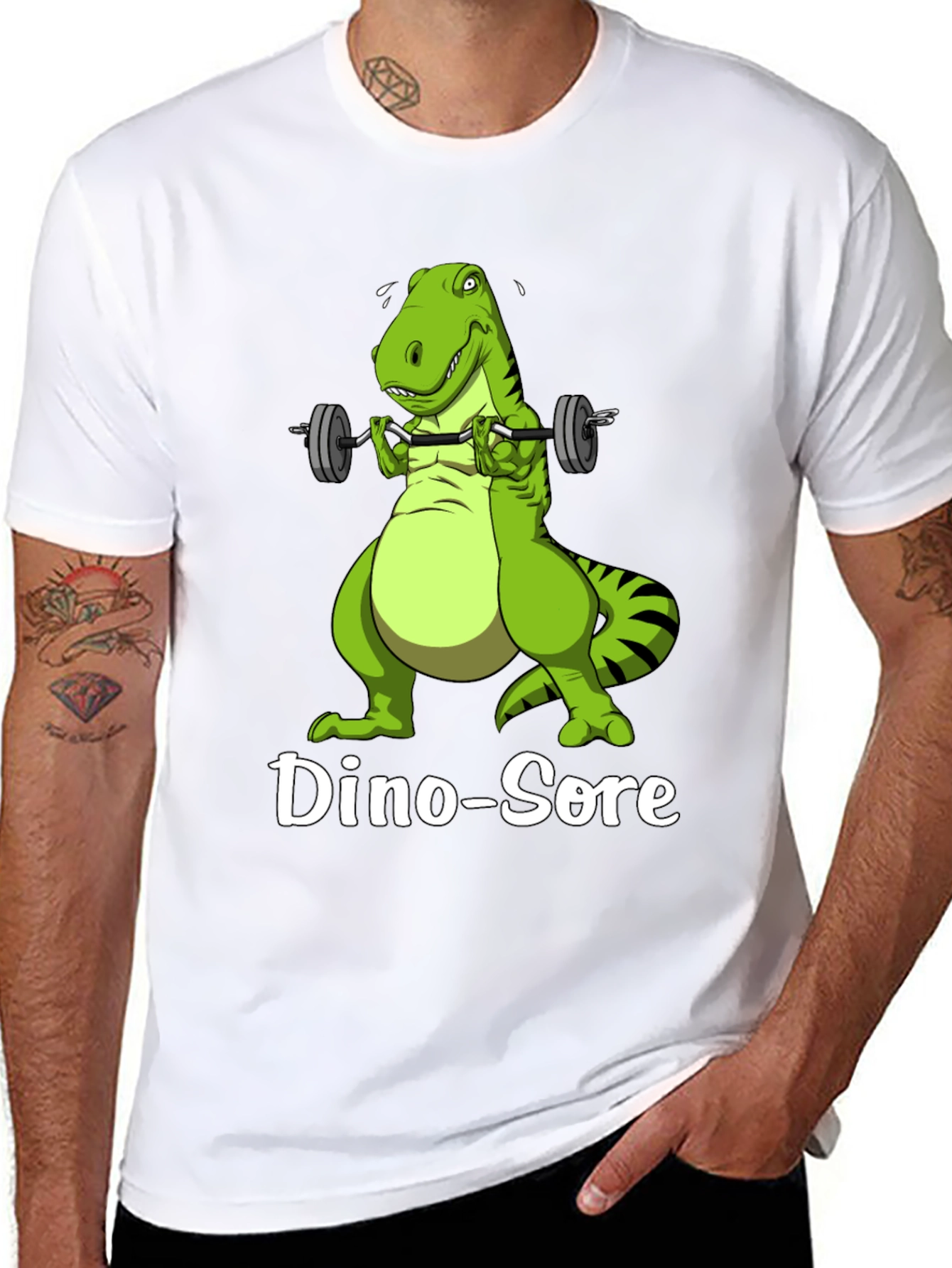 Black Dino-Sore T-Shirt: Funny Gym Dinosaur Workout Tee view 8