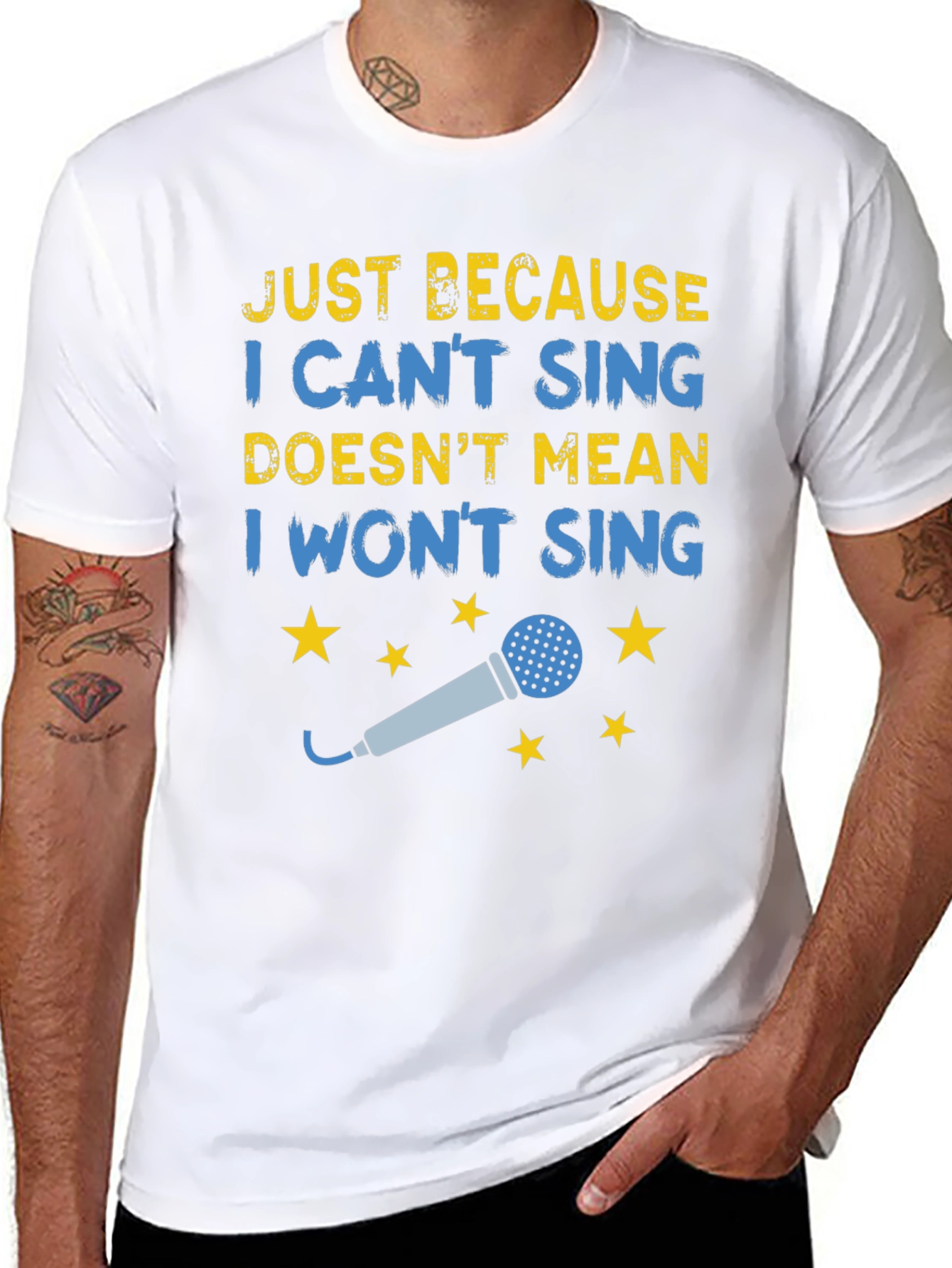 Black Funny Singing T-Shirt - Just Because I Can't Sing view 8