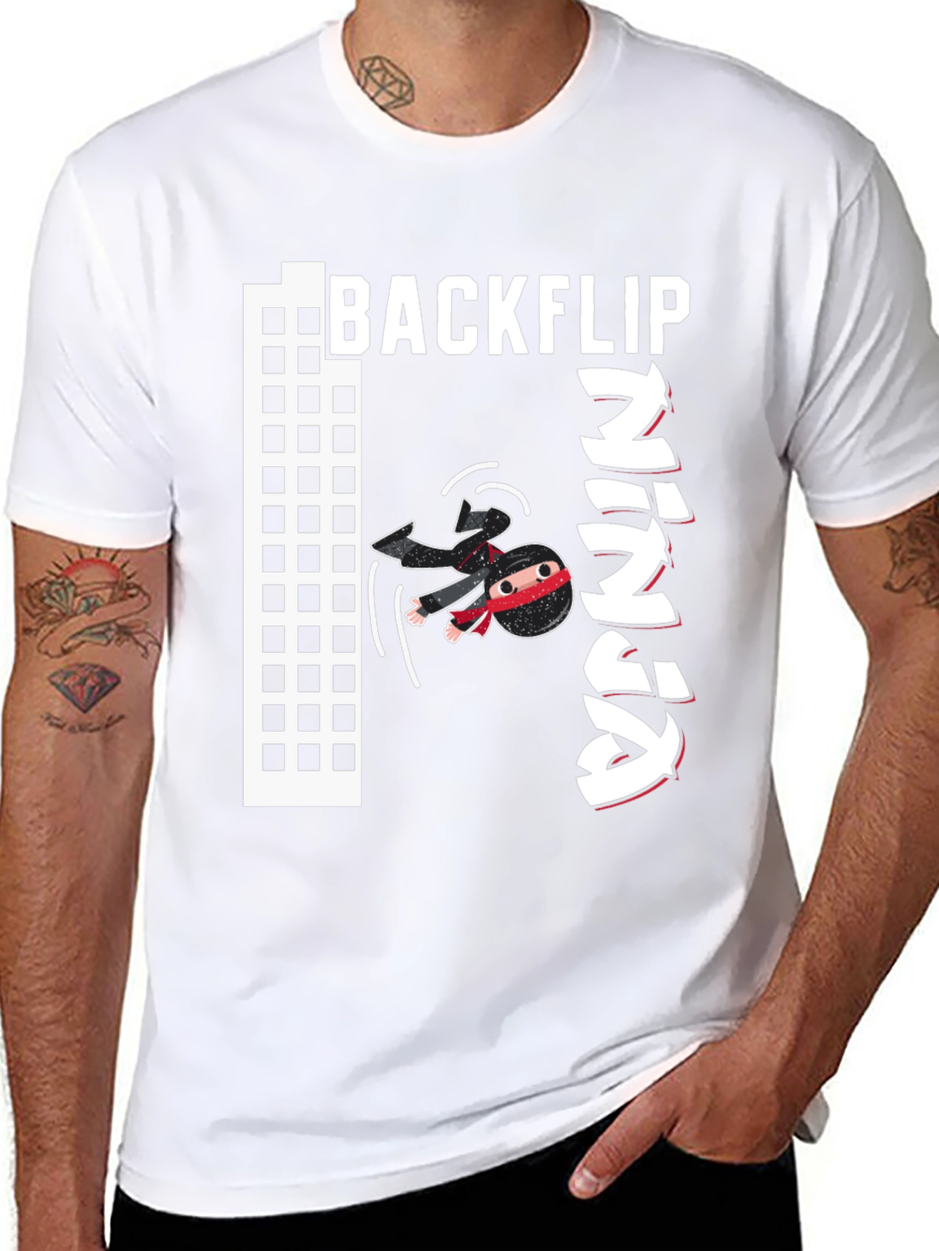Black Backflip Ninja Graphic T-Shirt - Cool Martial Arts Tee view 8