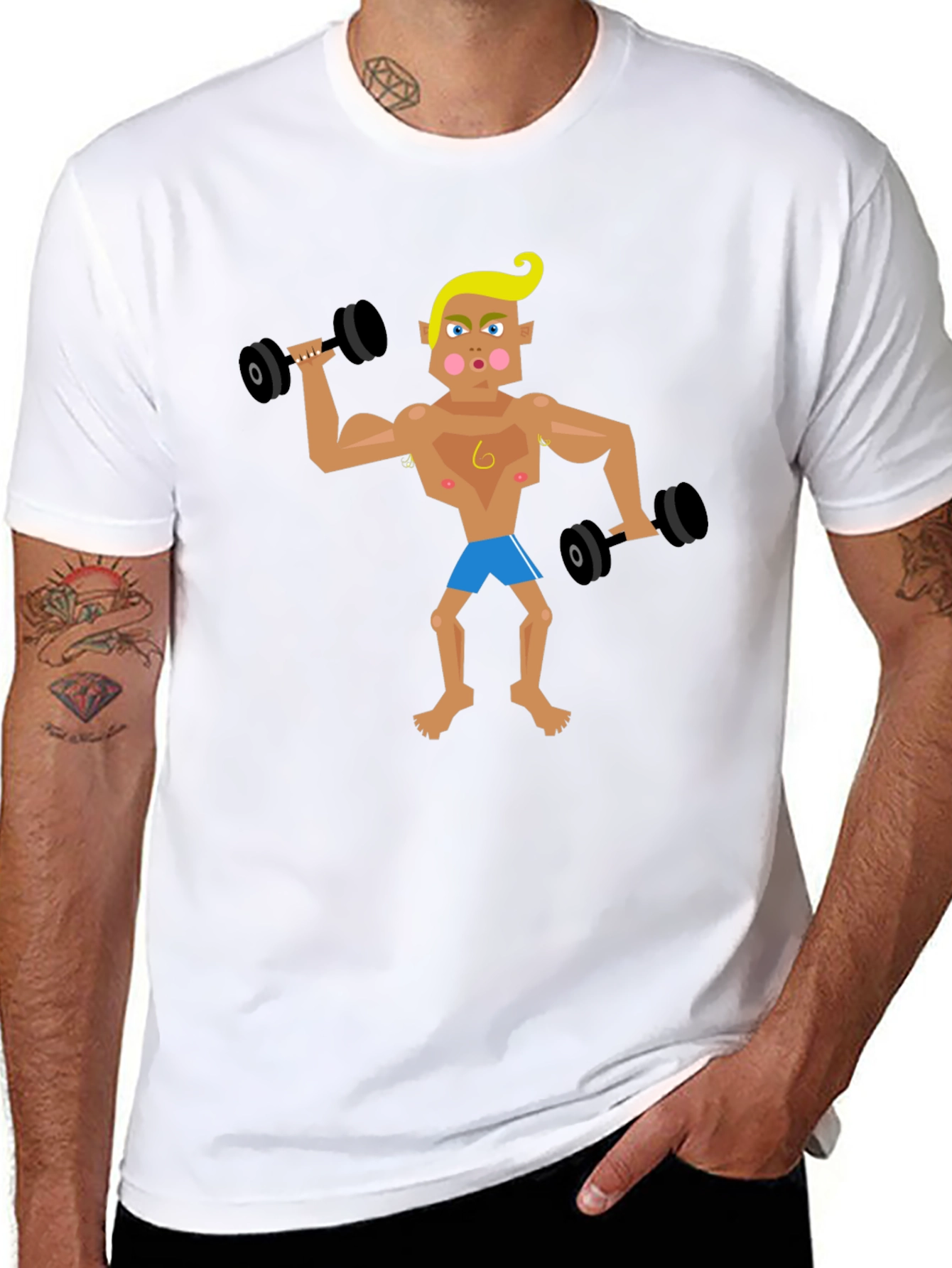 Black Cartoon Gym Bro T-Shirt view 8