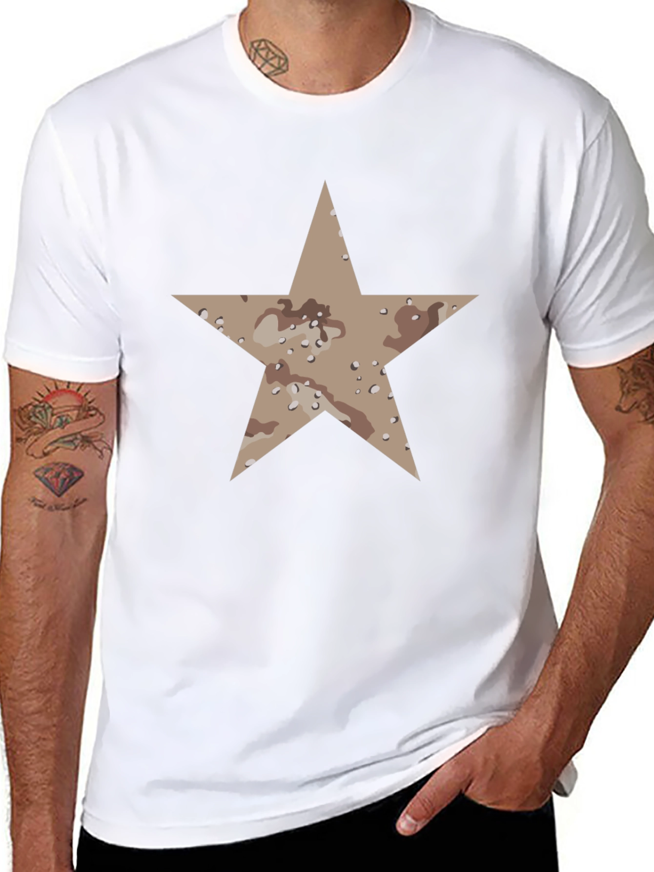 Black Star Camo Print Black T-Shirt view 8