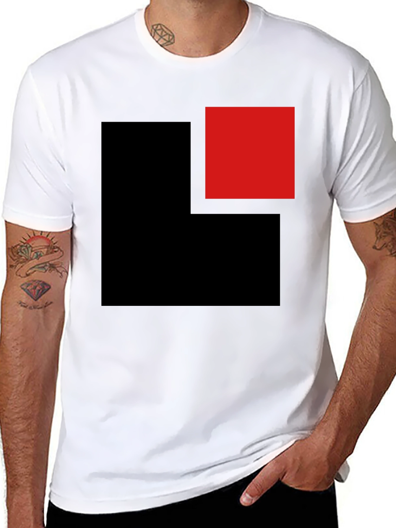 Black Modern Black T-Shirt with Geometric Block Design view 8