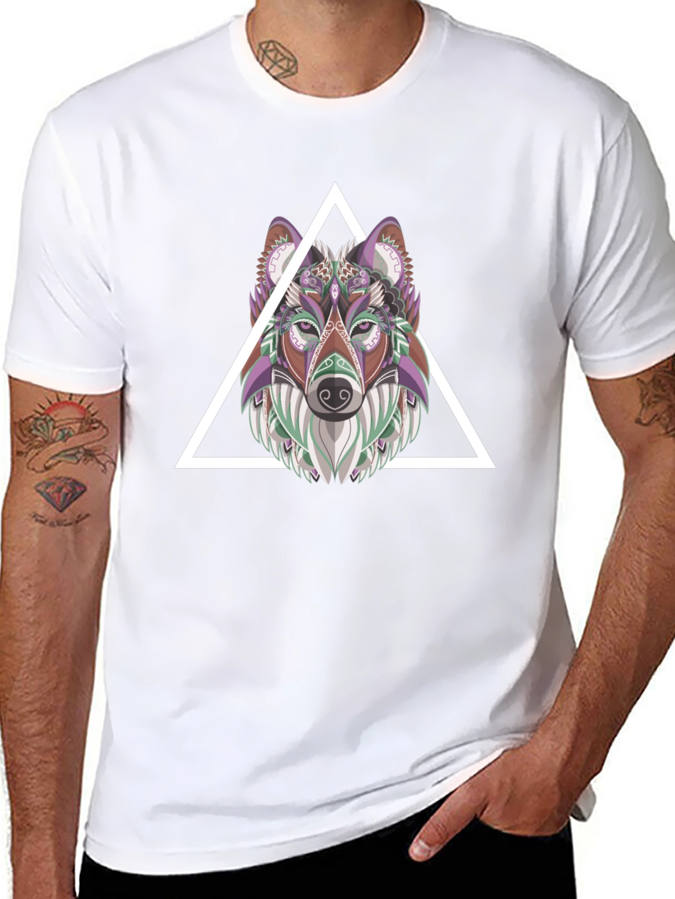 Black Geometric Wolf T-Shirt - Modern Graphic Tee view 8
