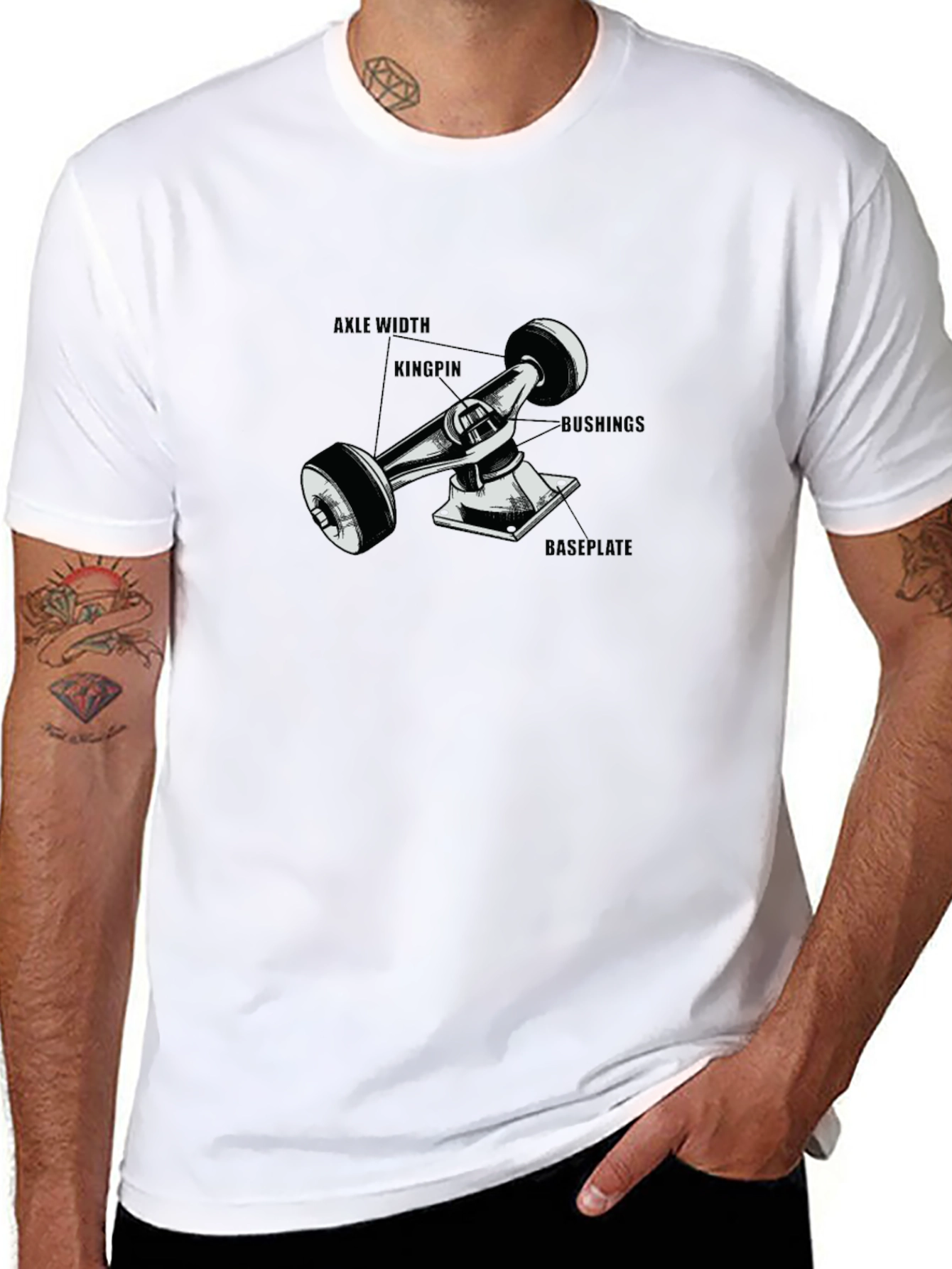 Black Skateboard Truck Diagram T-Shirt - Black view 8