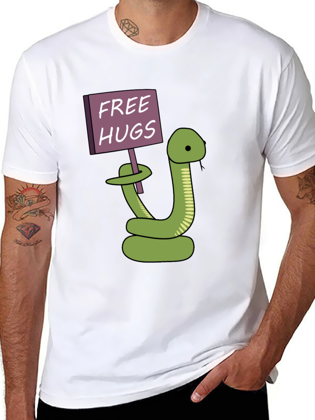 Black Free Hugs Snake T-Shirt - Funny Cartoon Graphic Tee view 8