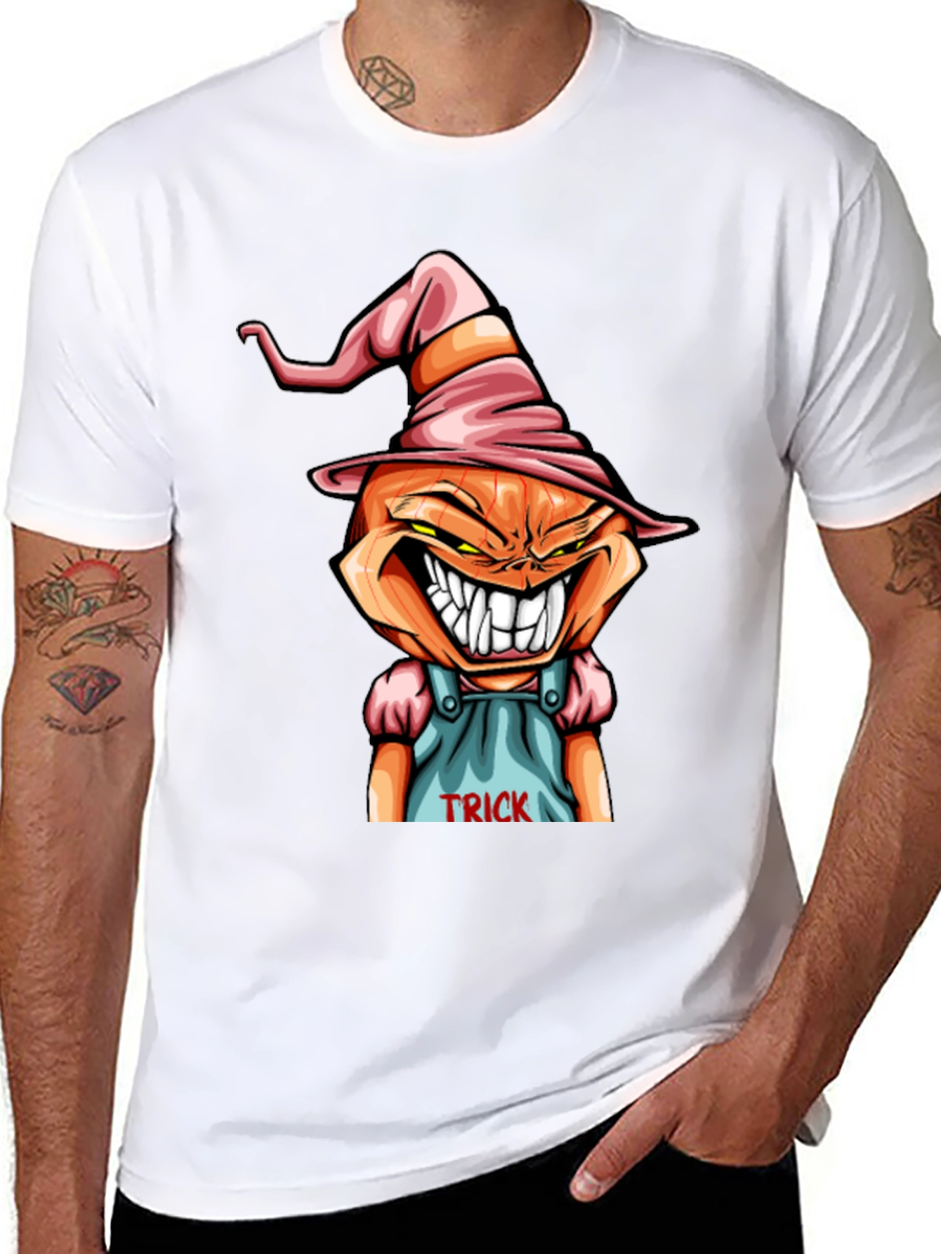 Black Spooky Pumpkin "Trick" T-Shirt view 8