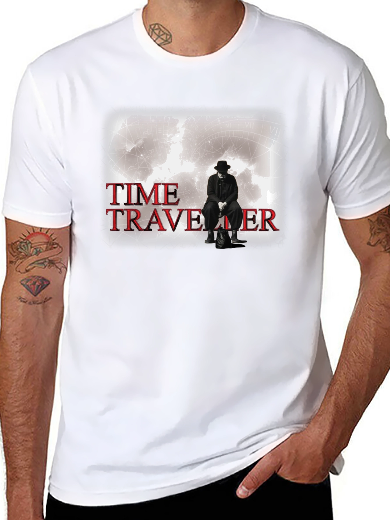 Black Time Traveler Graphic Tee - Black Cotton T-Shirt view 8