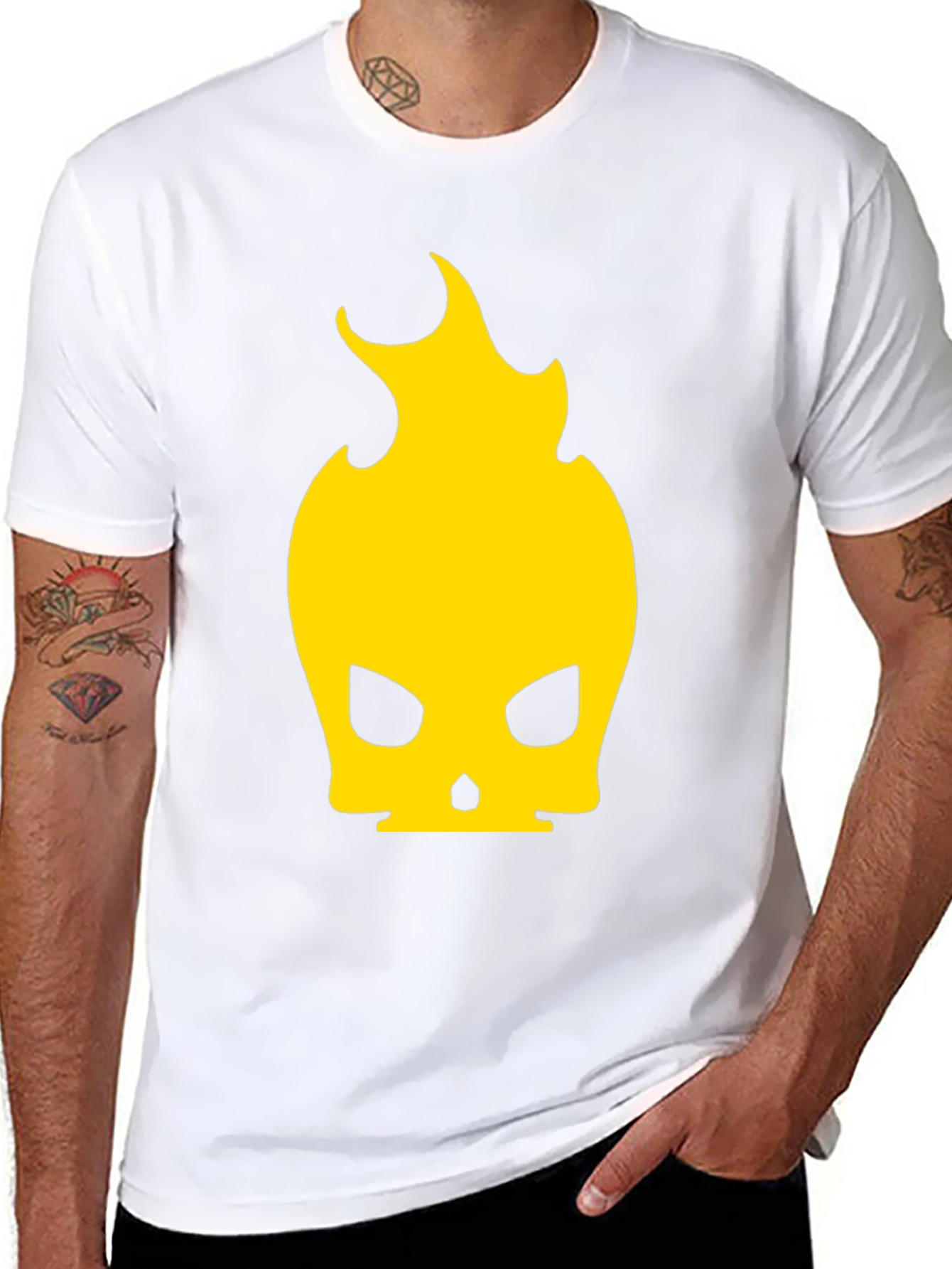 Black Fiery Skull Graphic Tee - Black Cotton Blend view 8