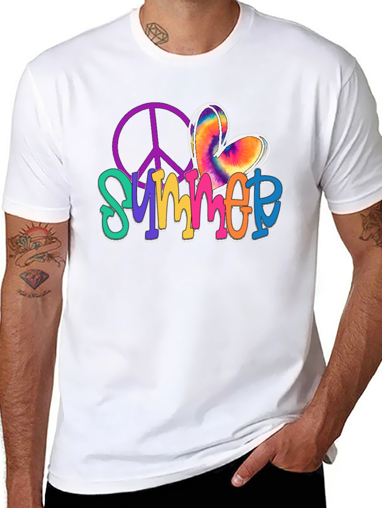 Black Summer Peace Sign Graphic Tee view 8