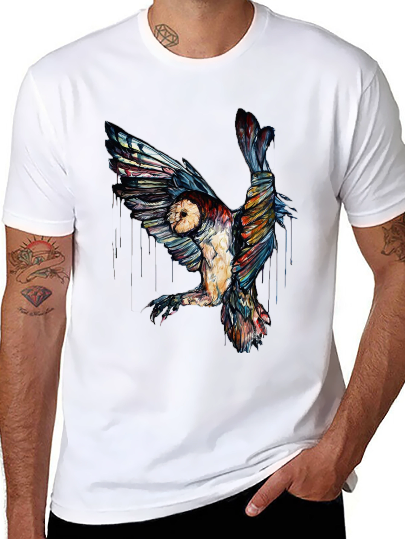 Black Owl Graphic Print Black T-Shirt view 8