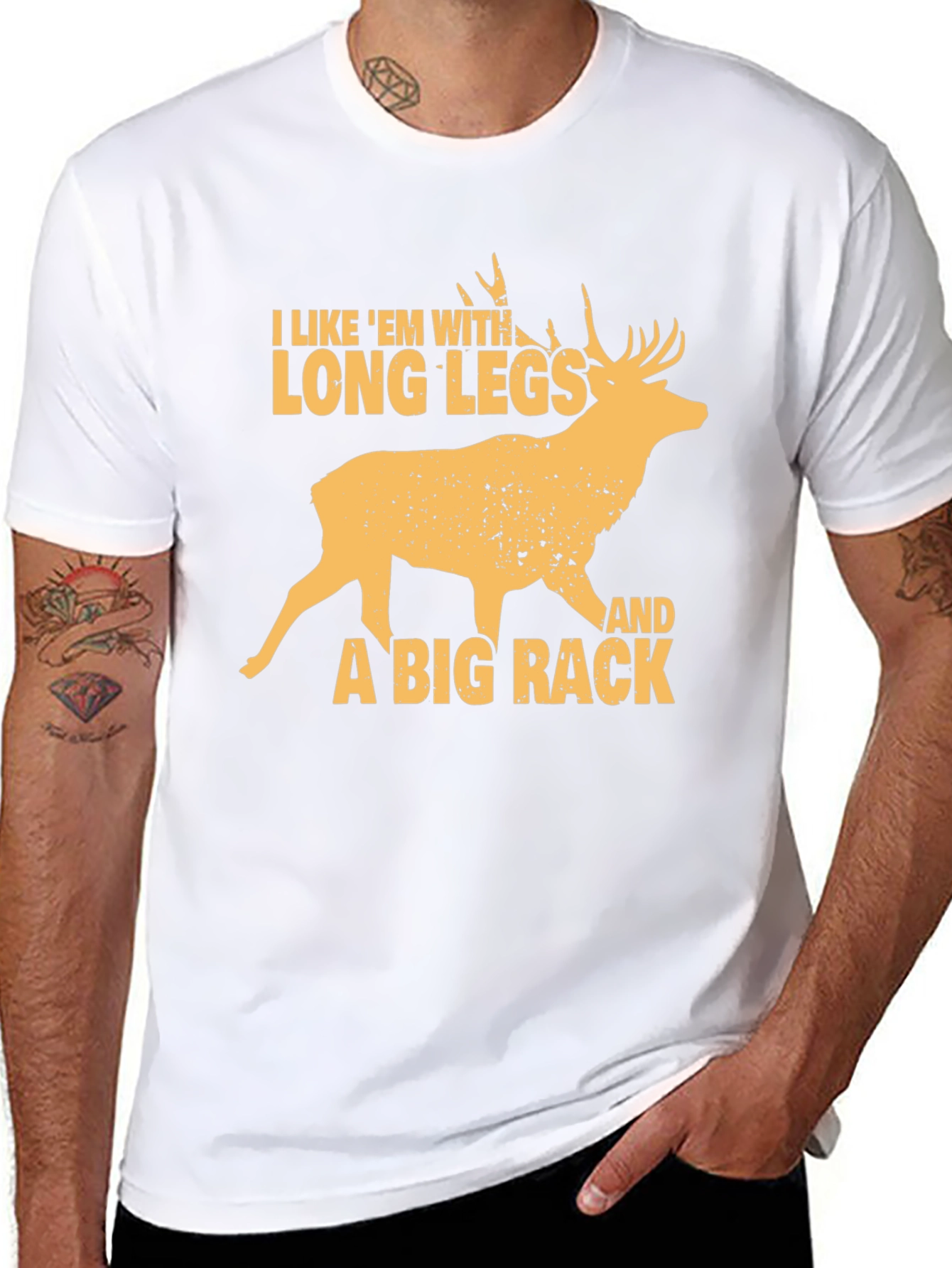 Black Funny Deer Hunter T-Shirt - Long Legs & Big Rack view 8
