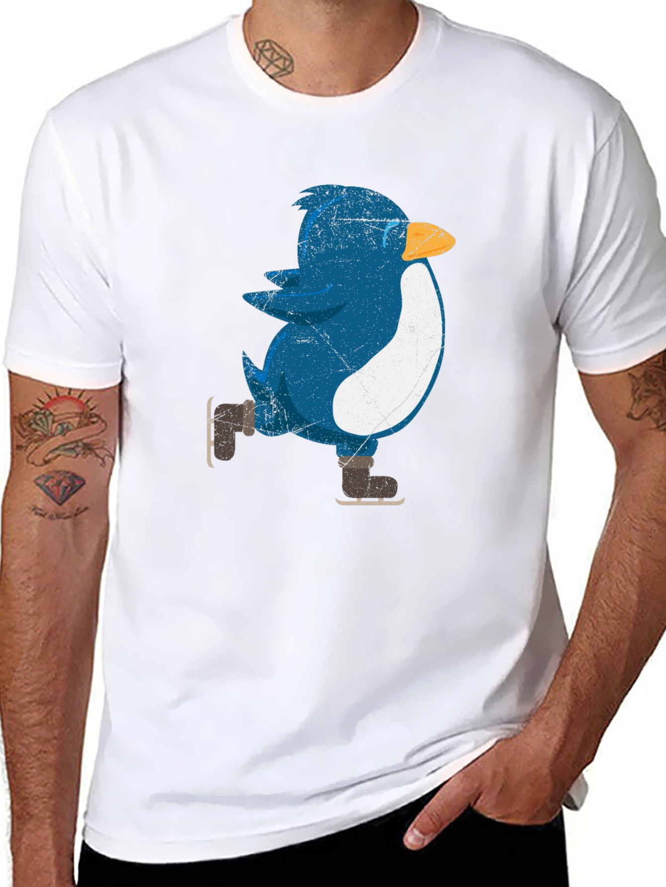 Black Skating Penguin Graphic Tee - Fun Novelty Shirt view 8