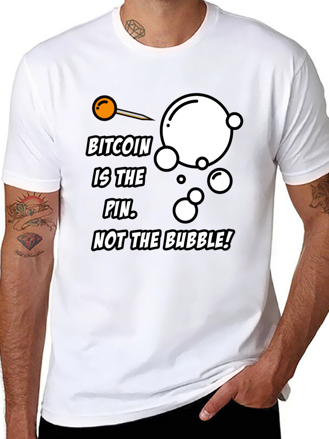 Black Bitcoin Pin Bubble Graphic T-Shirt view 8