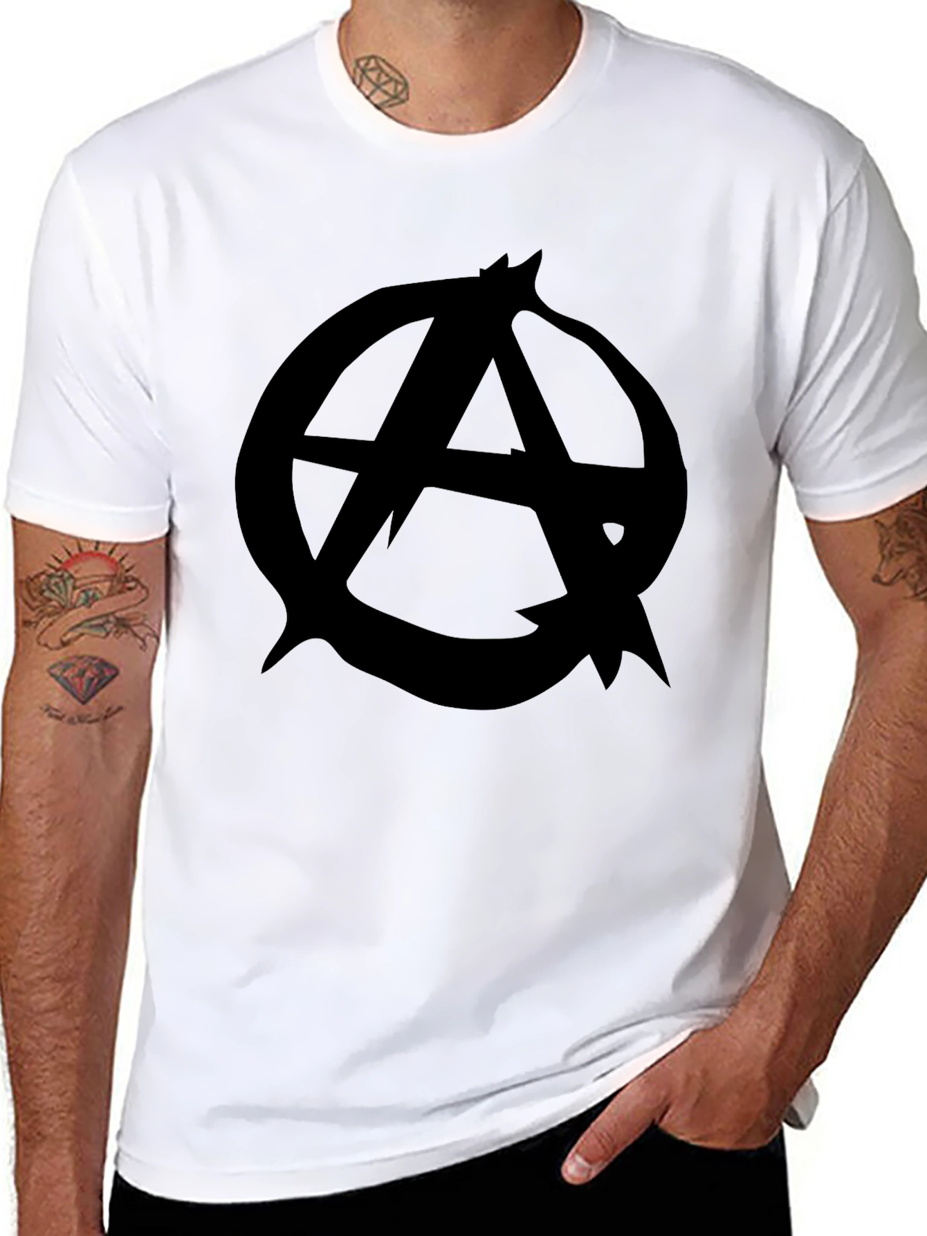 Black Anarchy Symbol Graphic Tee - Classic Black T-Shirt view 8