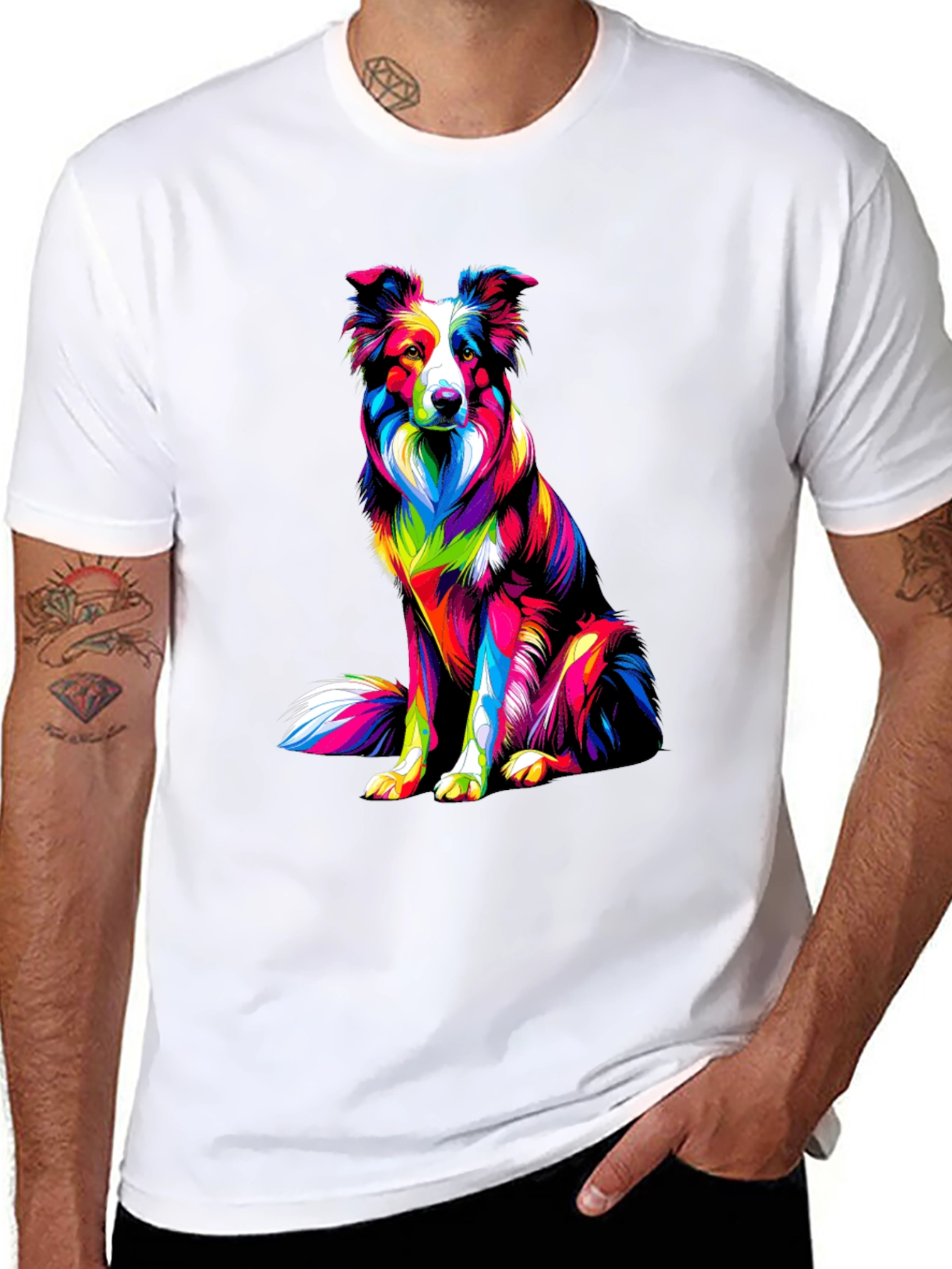 Black Colorful Dog Graphic Tee - Border Collie T-Shirt view 8