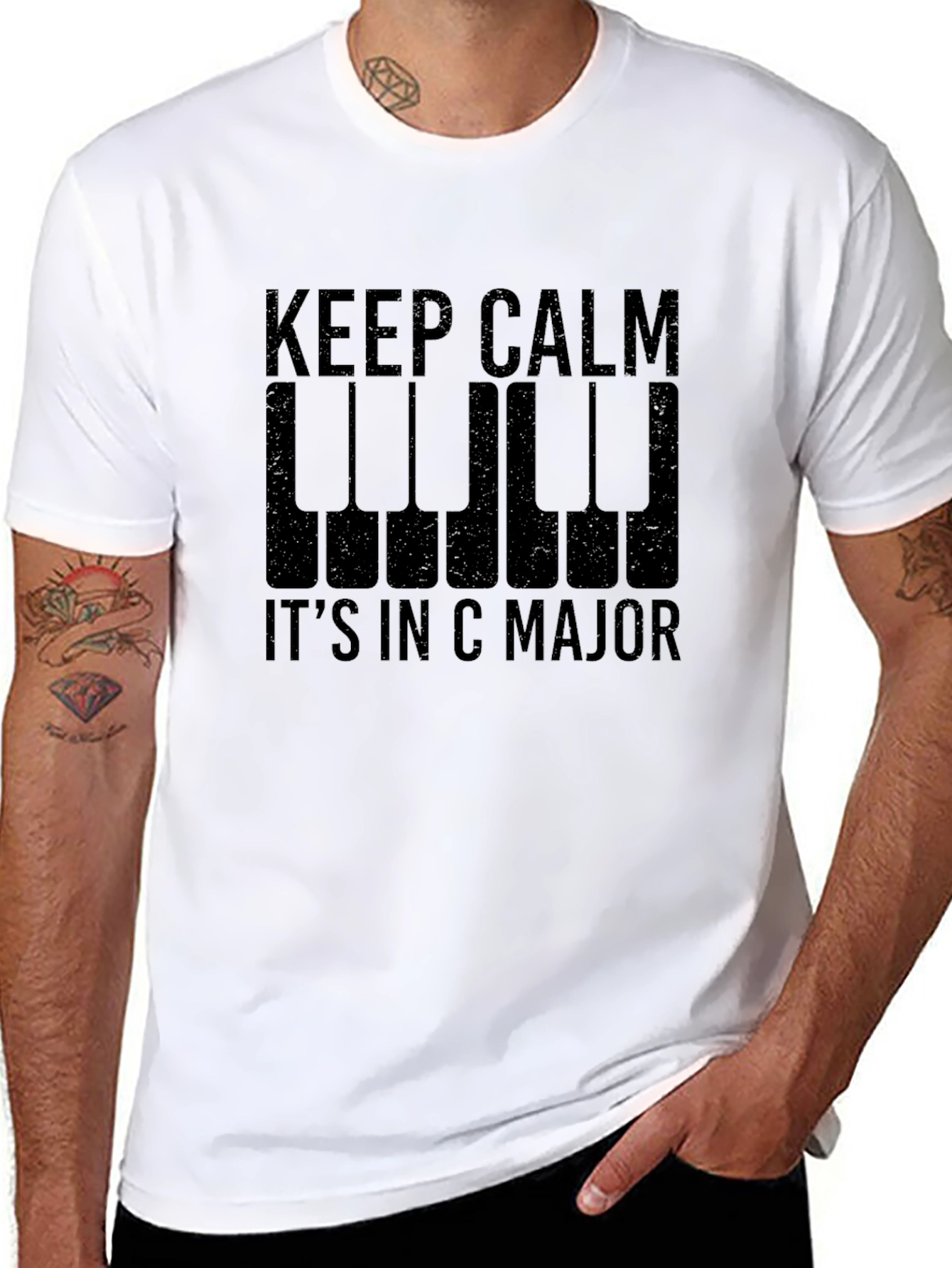 Black Keep Calm It's In C Major - Black T-Shirt view 8