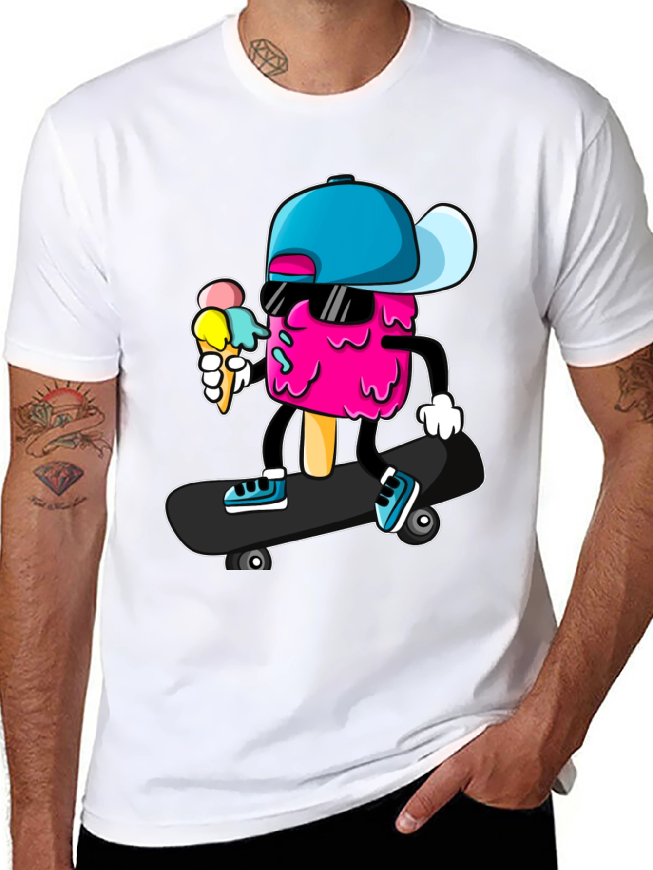 Black Cool Ice Cream Skateboarder Graphic Tee view 8