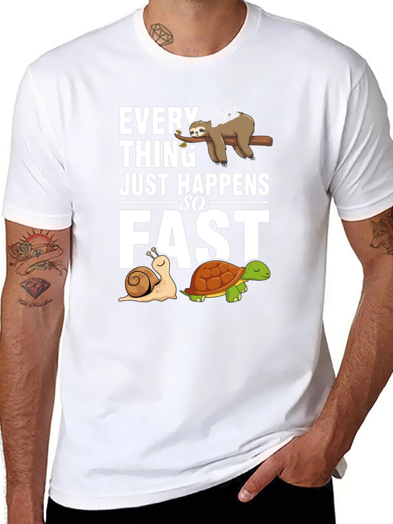 Black Funny Sloth, Snail, and Turtle Graphic T-Shirt view 8