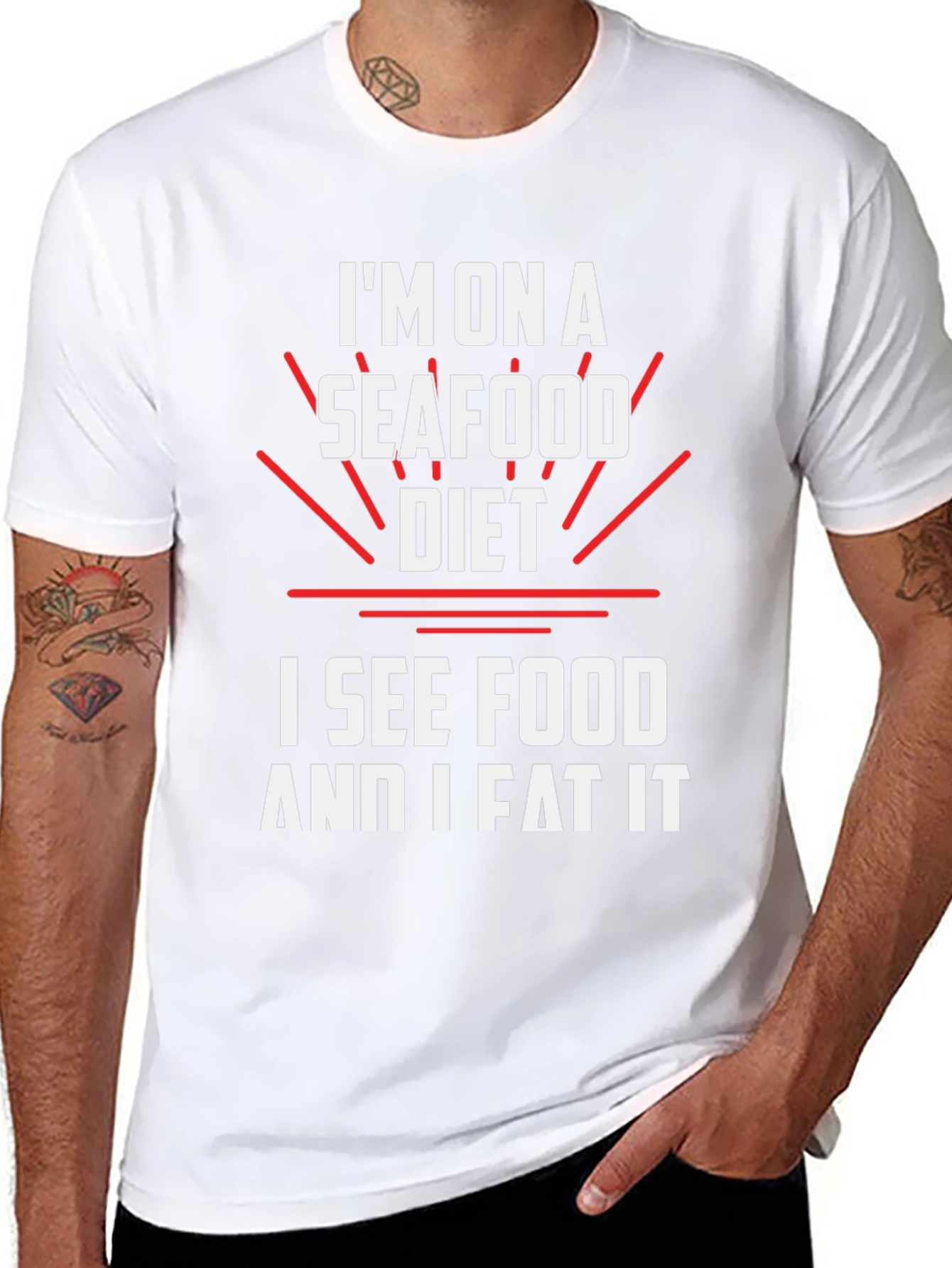 Black Seafood Diet T-Shirt: I See Food and I Eat It Tee view 8
