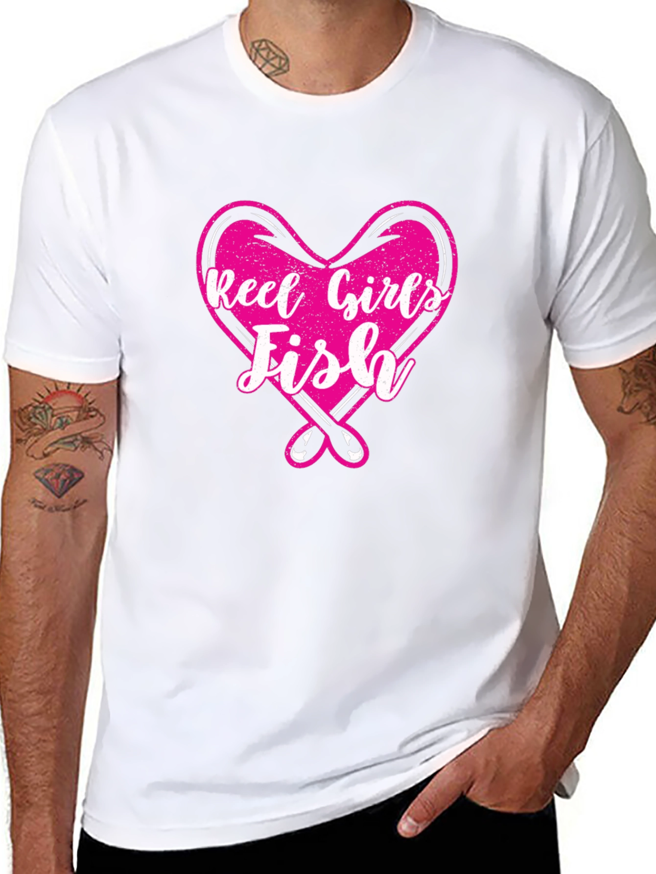 Black Reel Girls Fish Heart Graphic T-Shirt view 8