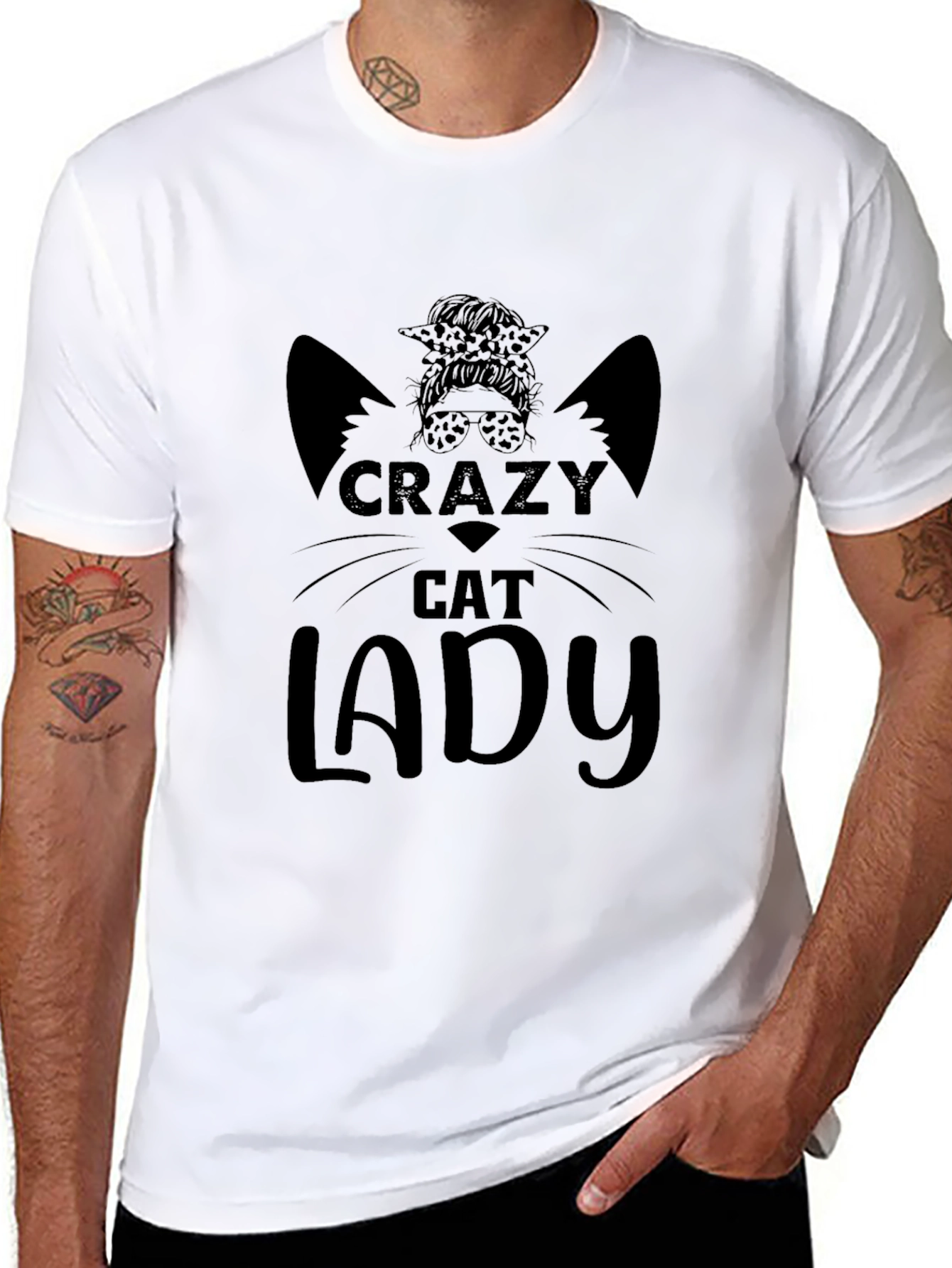Black Crazy Cat Lady Graphic Tee - Black Unisex T-Shirt view 8