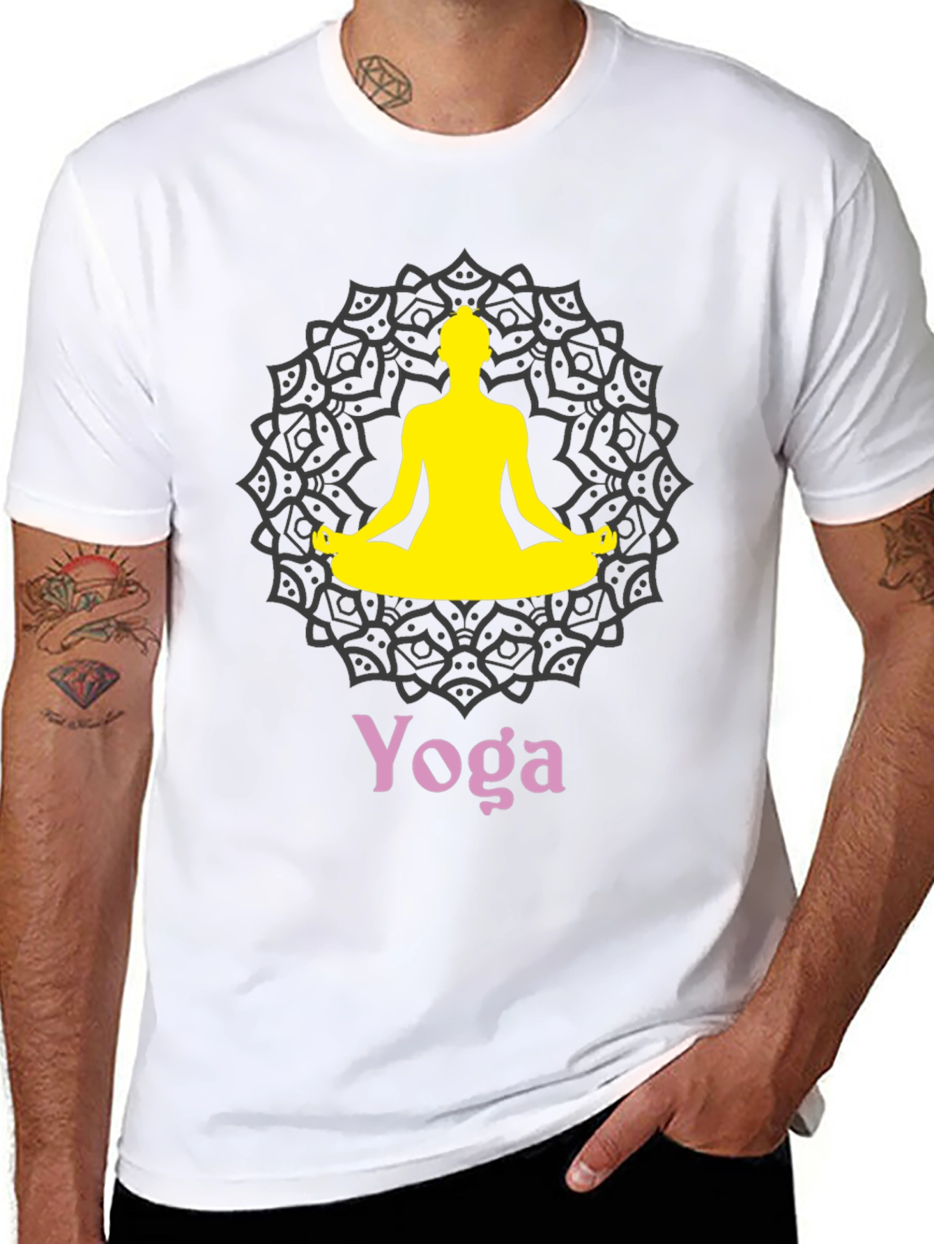 Black Yoga Mandala Graphic T-Shirt view 8
