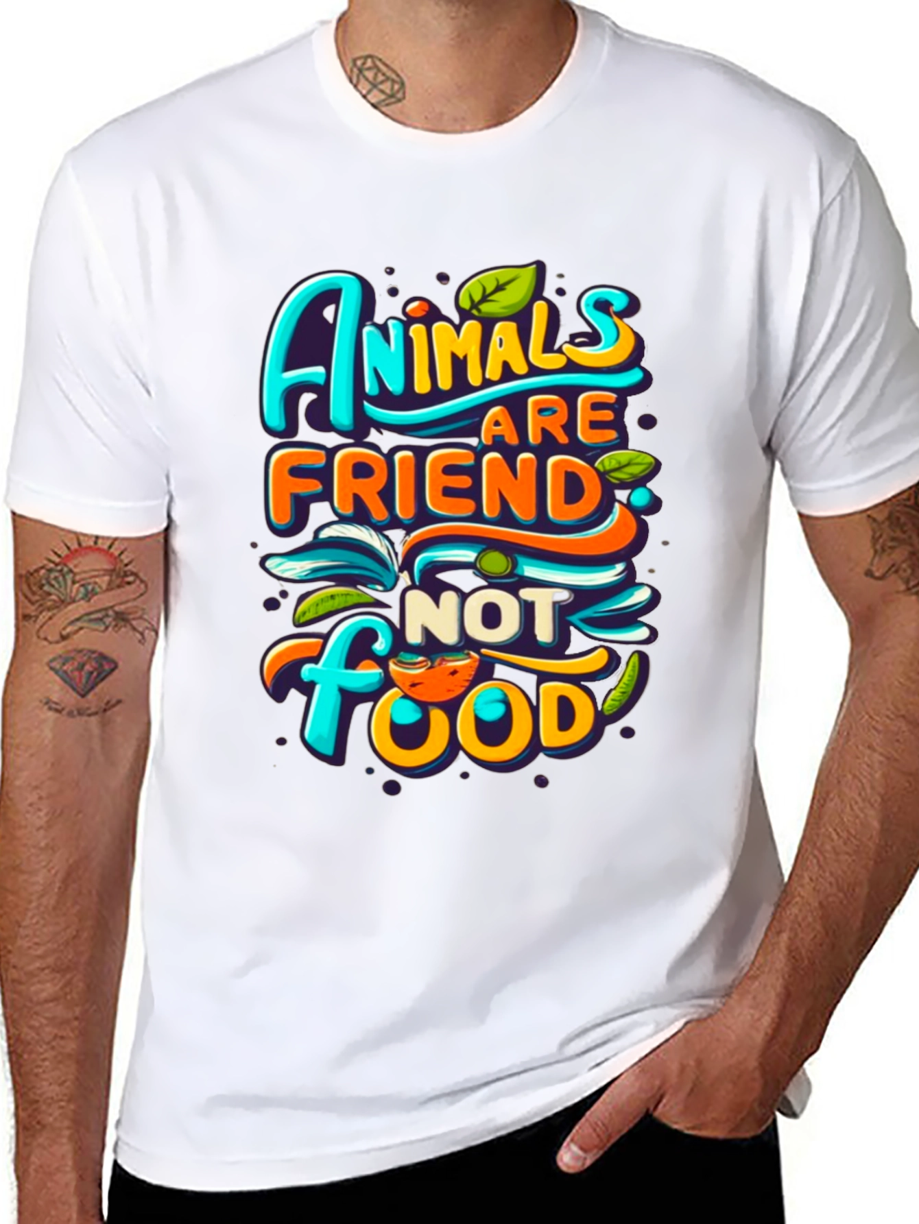 Black Vegan T-Shirt: Animals are Friends, Not Food! view 8