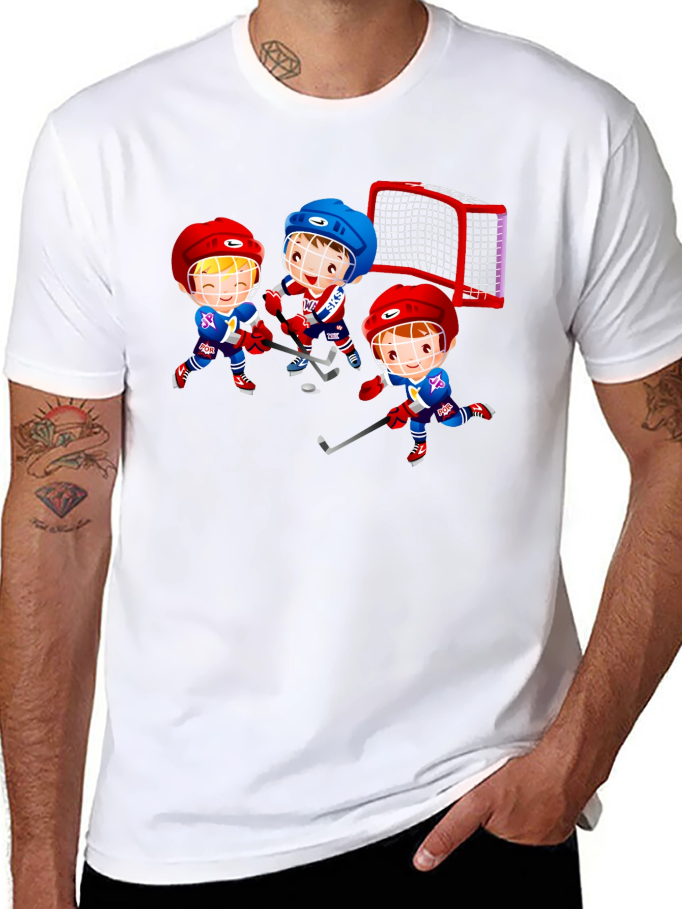 Black Hockey Cartoon Graphic T-Shirt - Fun Sports Tee view 8