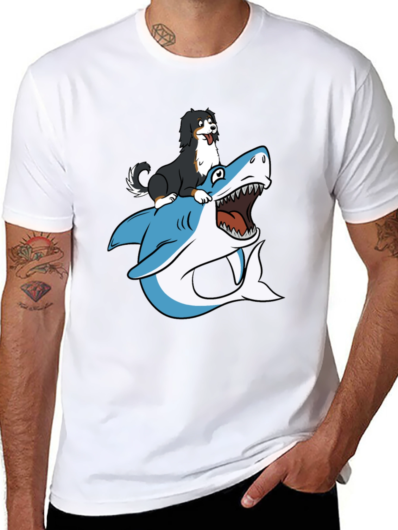 Black Dog Riding Shark T-Shirt - Black view 8